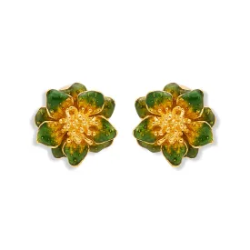 Green Enamel Flower Clip Earring