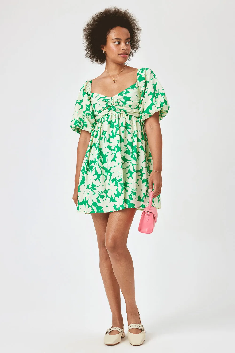 Green Floral Twist Dress