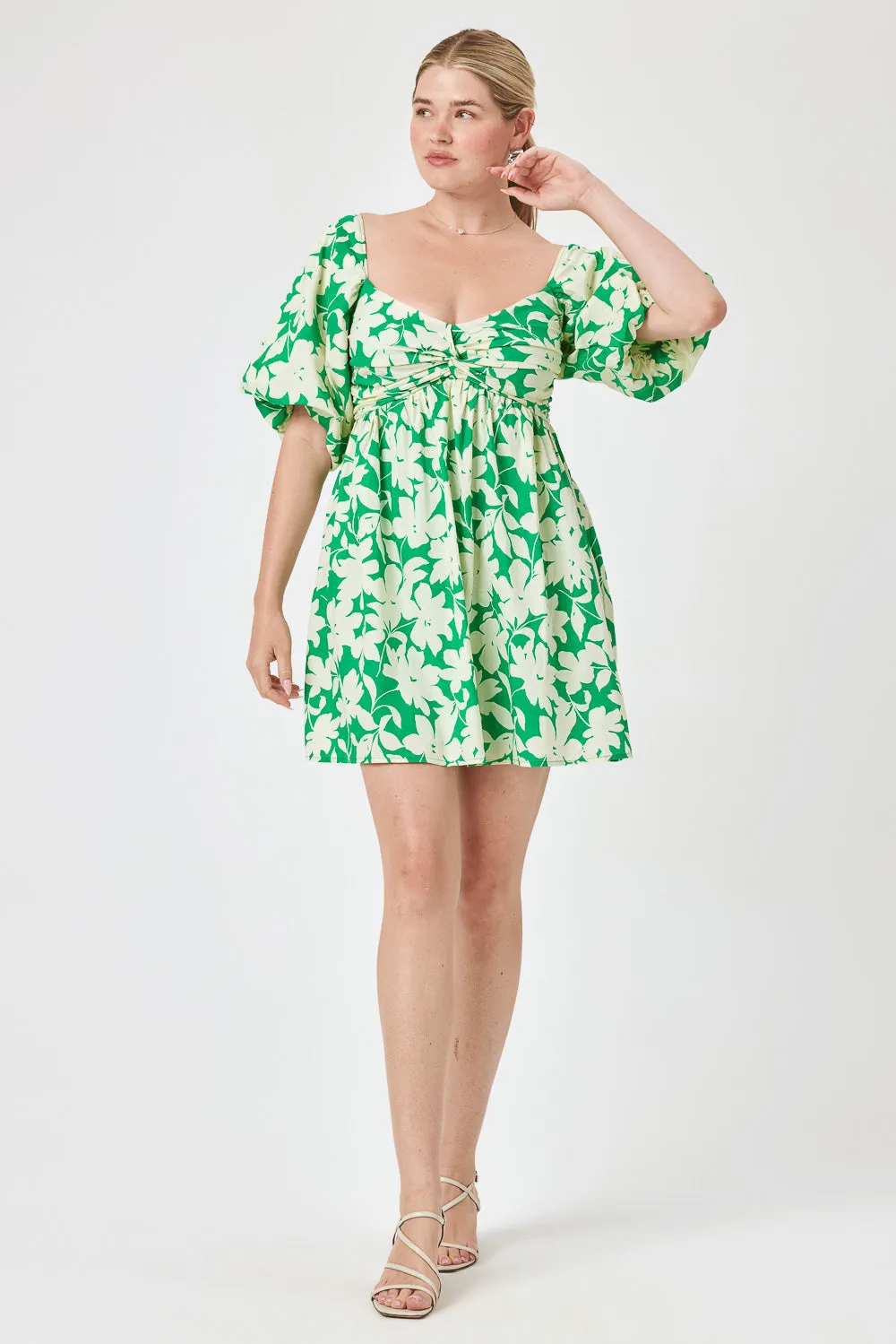 Green Floral Twist Dress