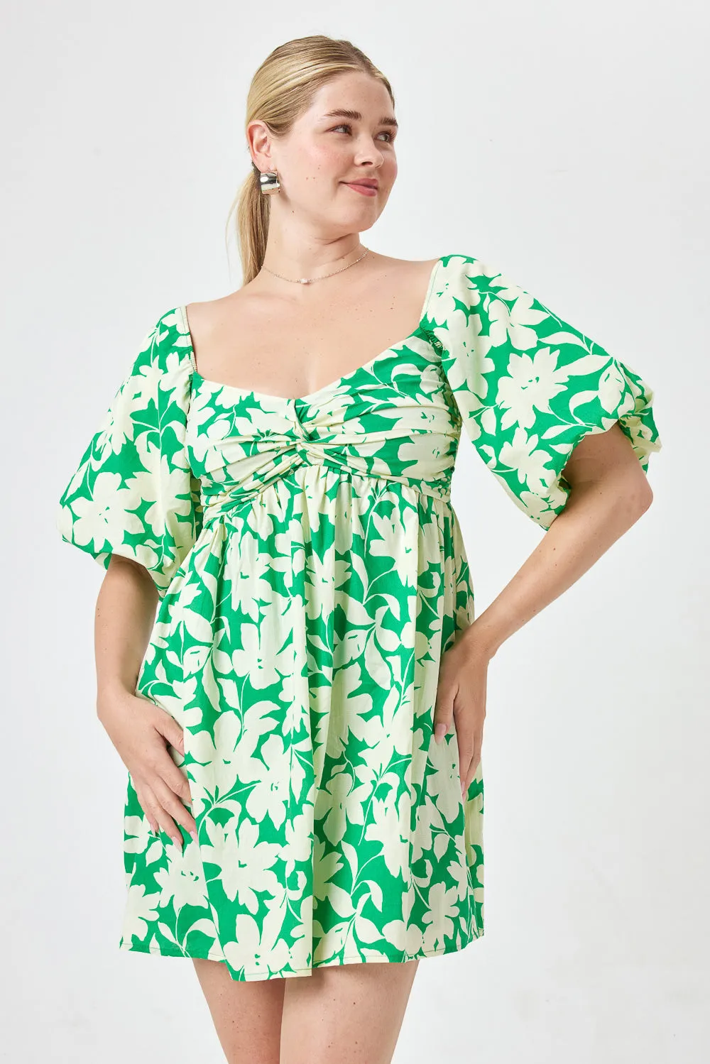 Green Floral Twist Dress