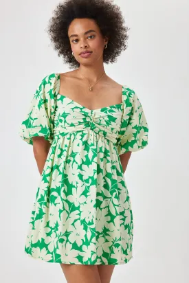 Green Floral Twist Dress