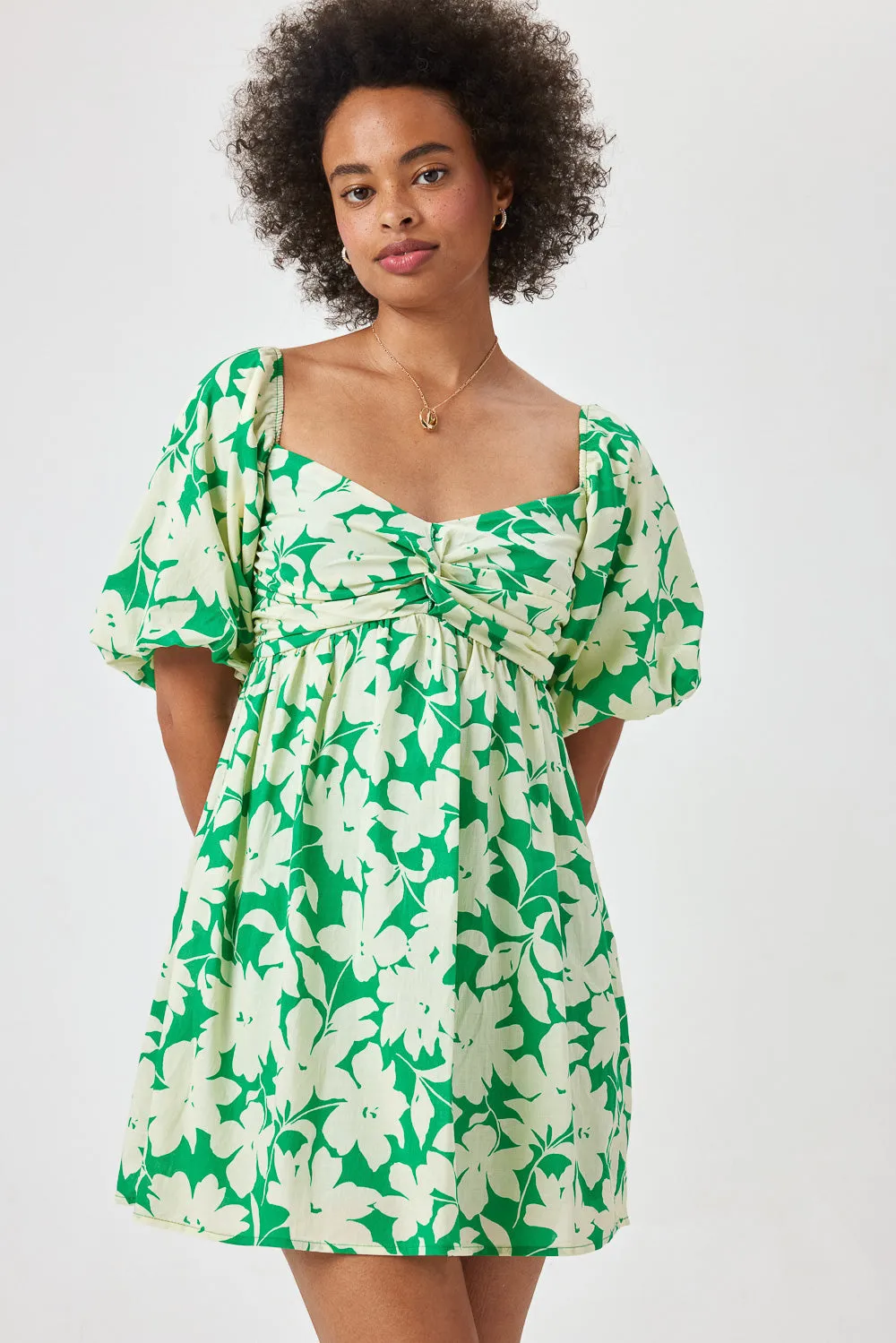 Green Floral Twist Dress