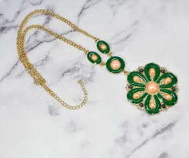 Green Flower Necklace w/ Pearls
