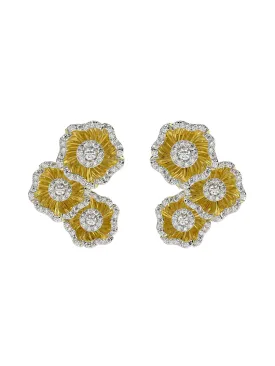 Halo Flower Yellow Gold Earrings