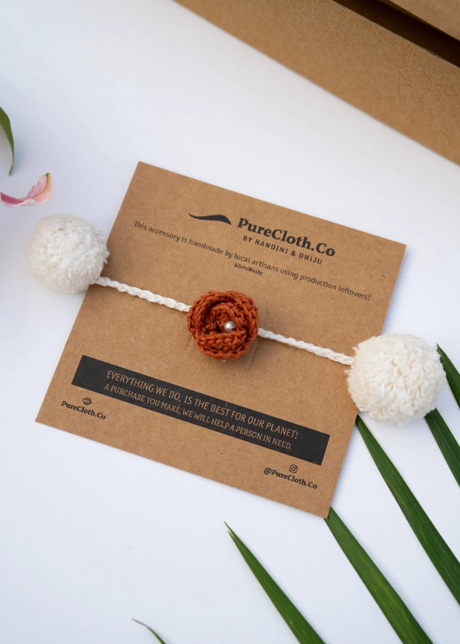 Handmade Crochet Flower Rakhi for Infants and Kids | Chocolate Brown