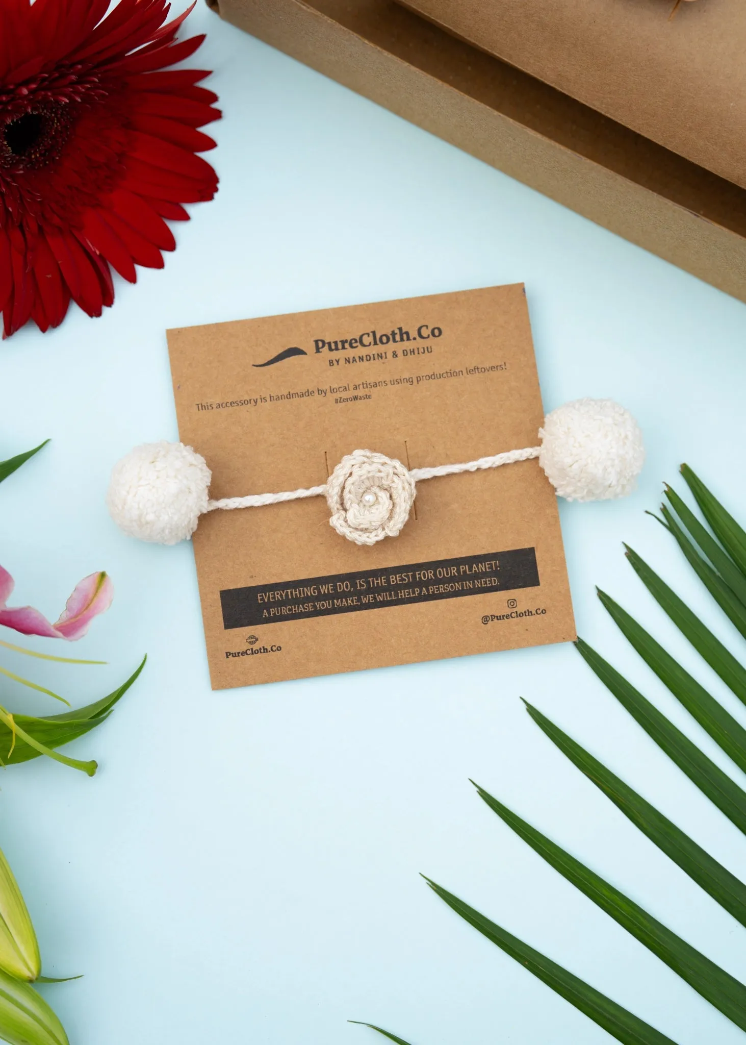 Handmade Crochet Flower Rakhi for Infants and Kids | Off White