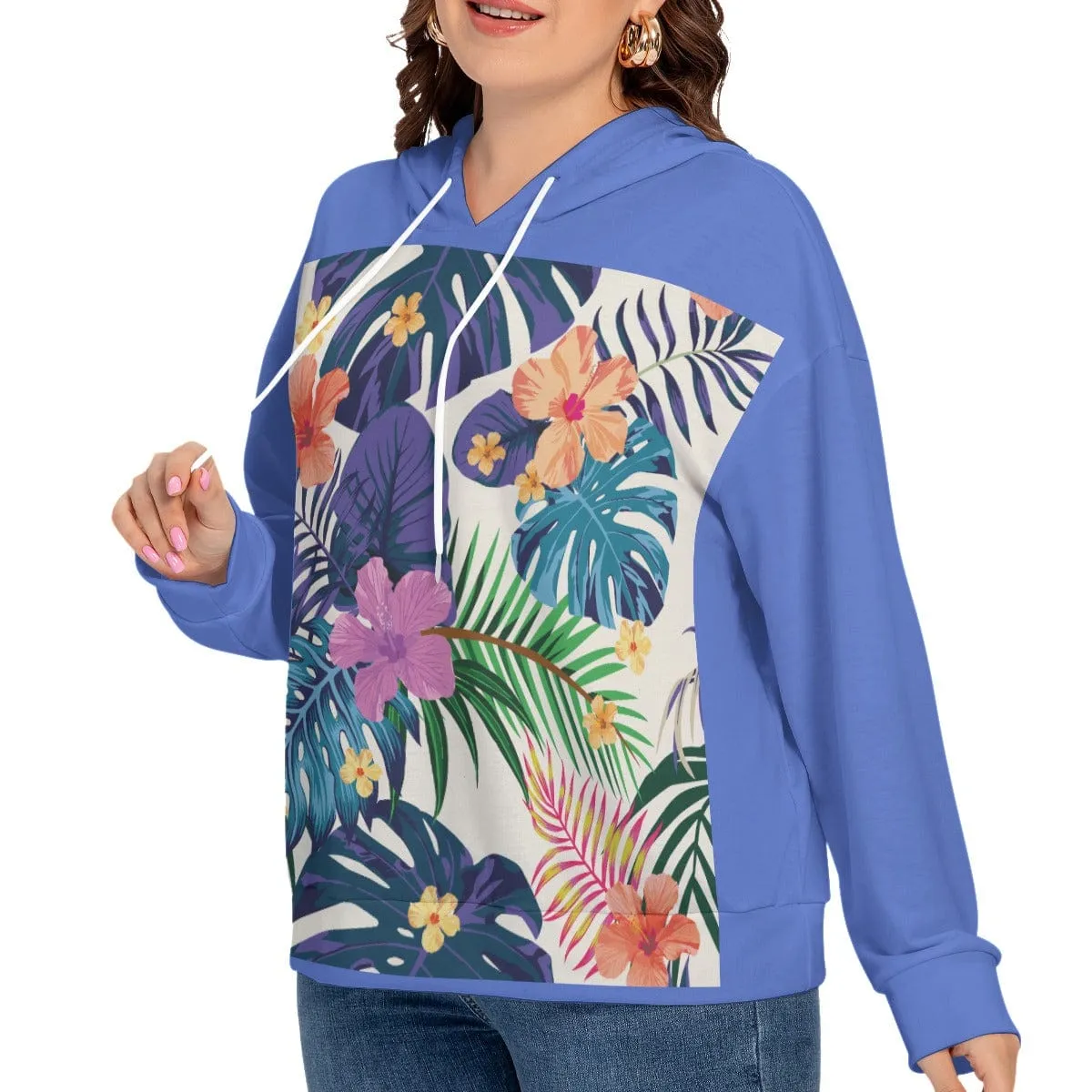 Hibiscus Hawaii Women's Long Sleeve Sweatshirt With Hood(Plus Size)