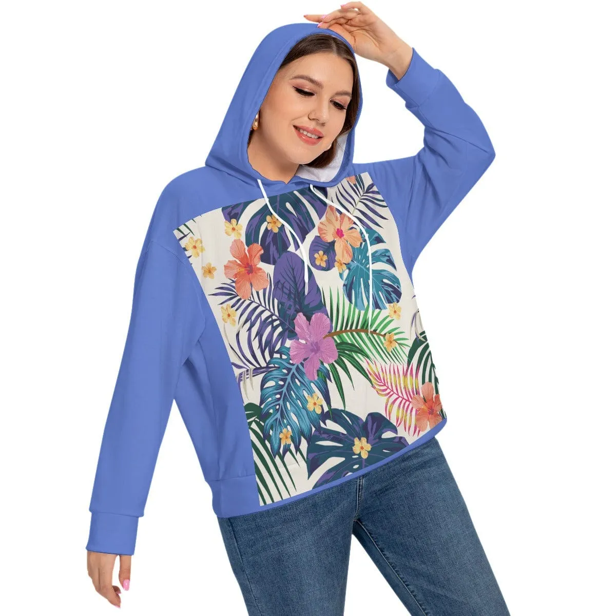 Hibiscus Hawaii Women's Long Sleeve Sweatshirt With Hood(Plus Size)
