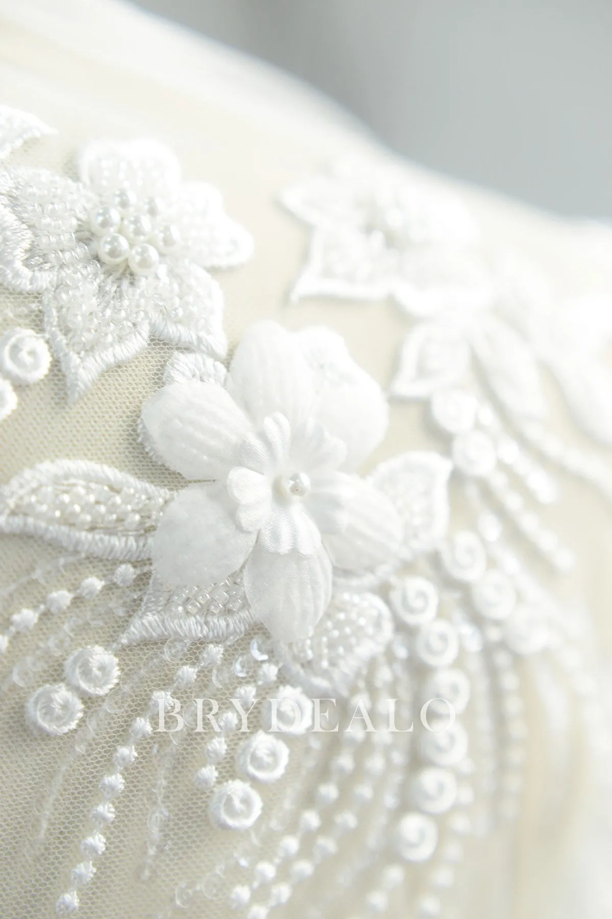 High-end Wild 3D Flower Vine Lace Fabric with Pearls