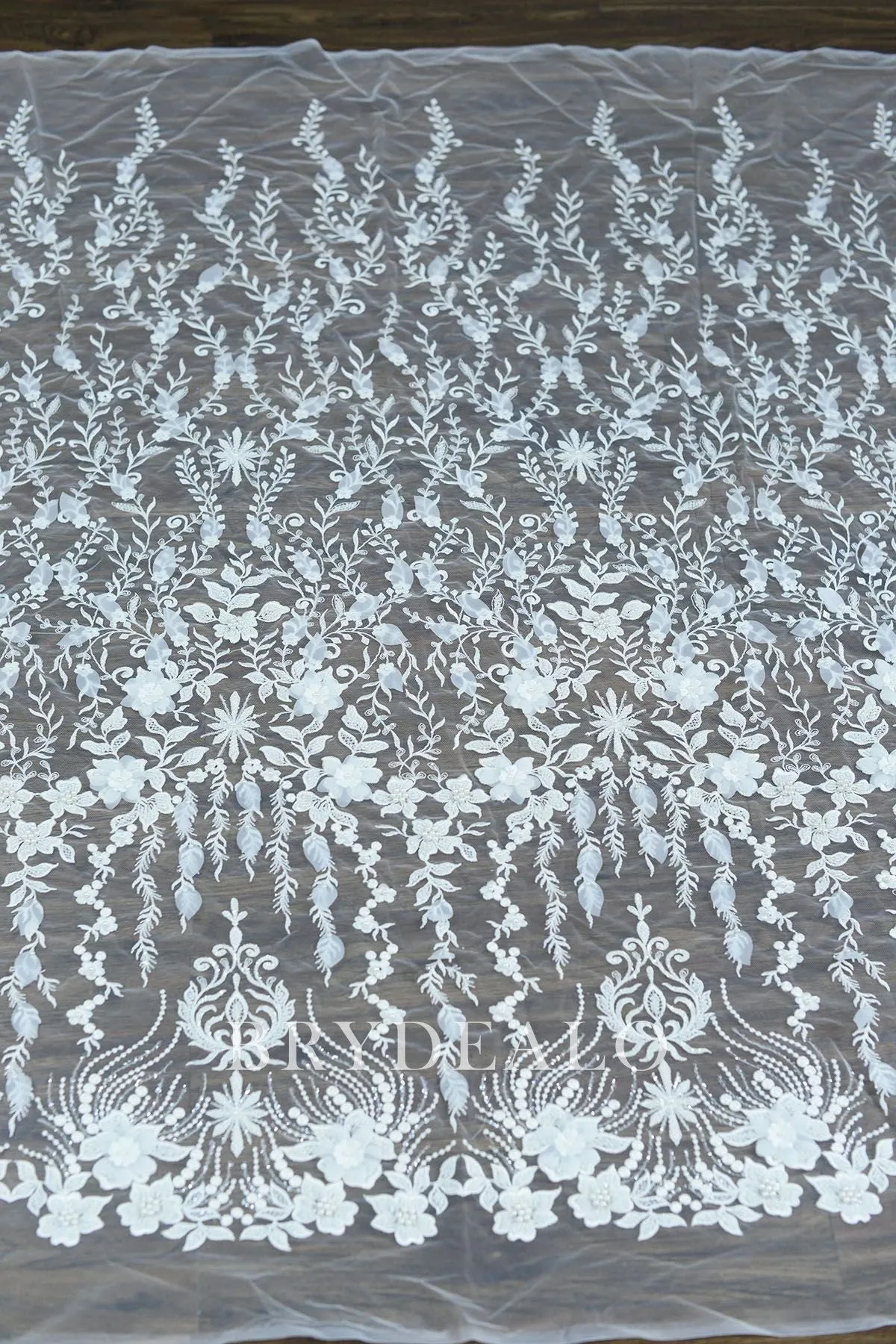 High-end Wild 3D Flower Vine Lace Fabric with Pearls