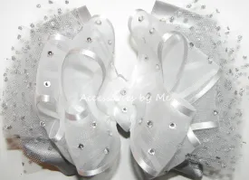 High Glitz White Silver Tutu Hair Bow