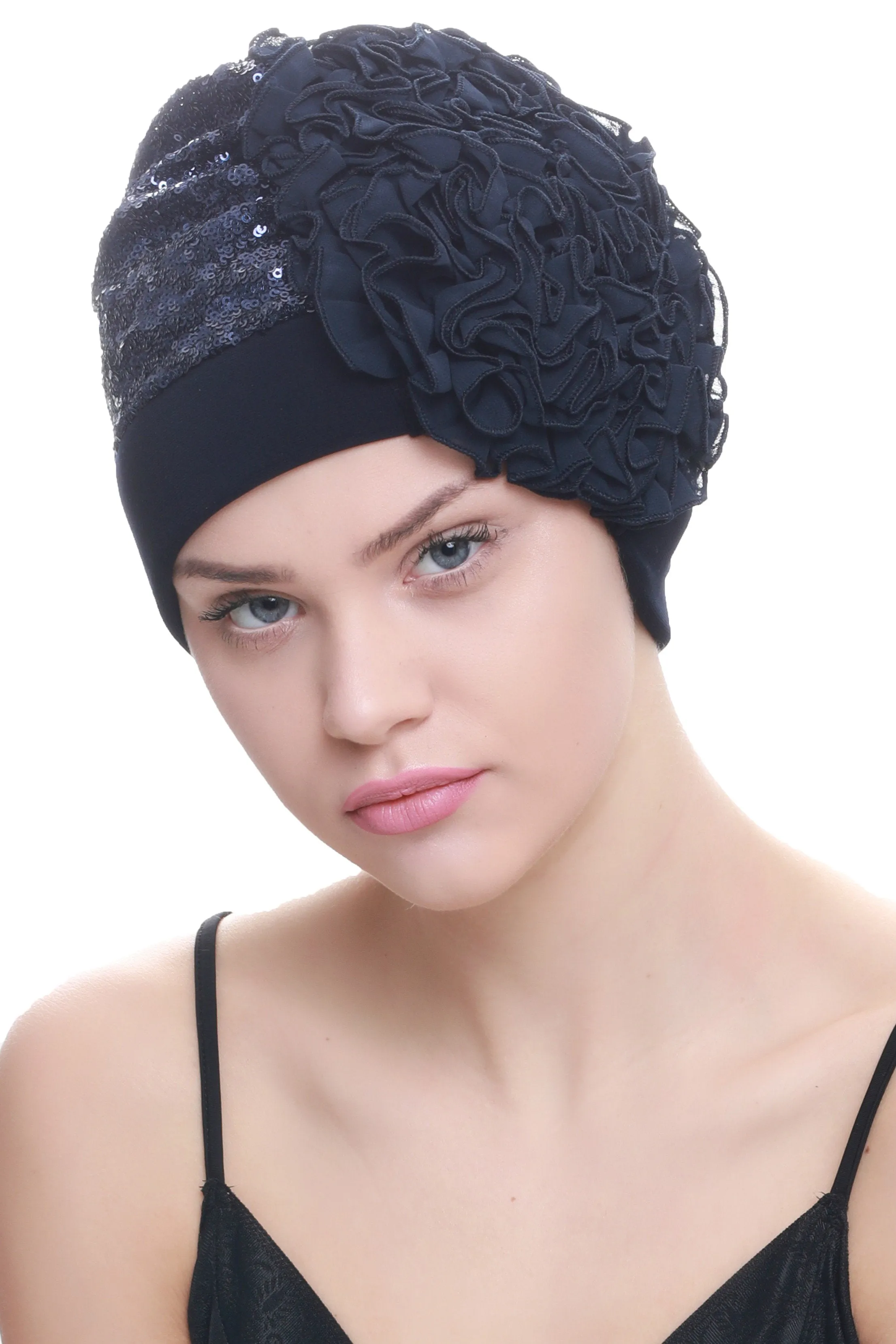 Lace Headwear with Ruffle Flower