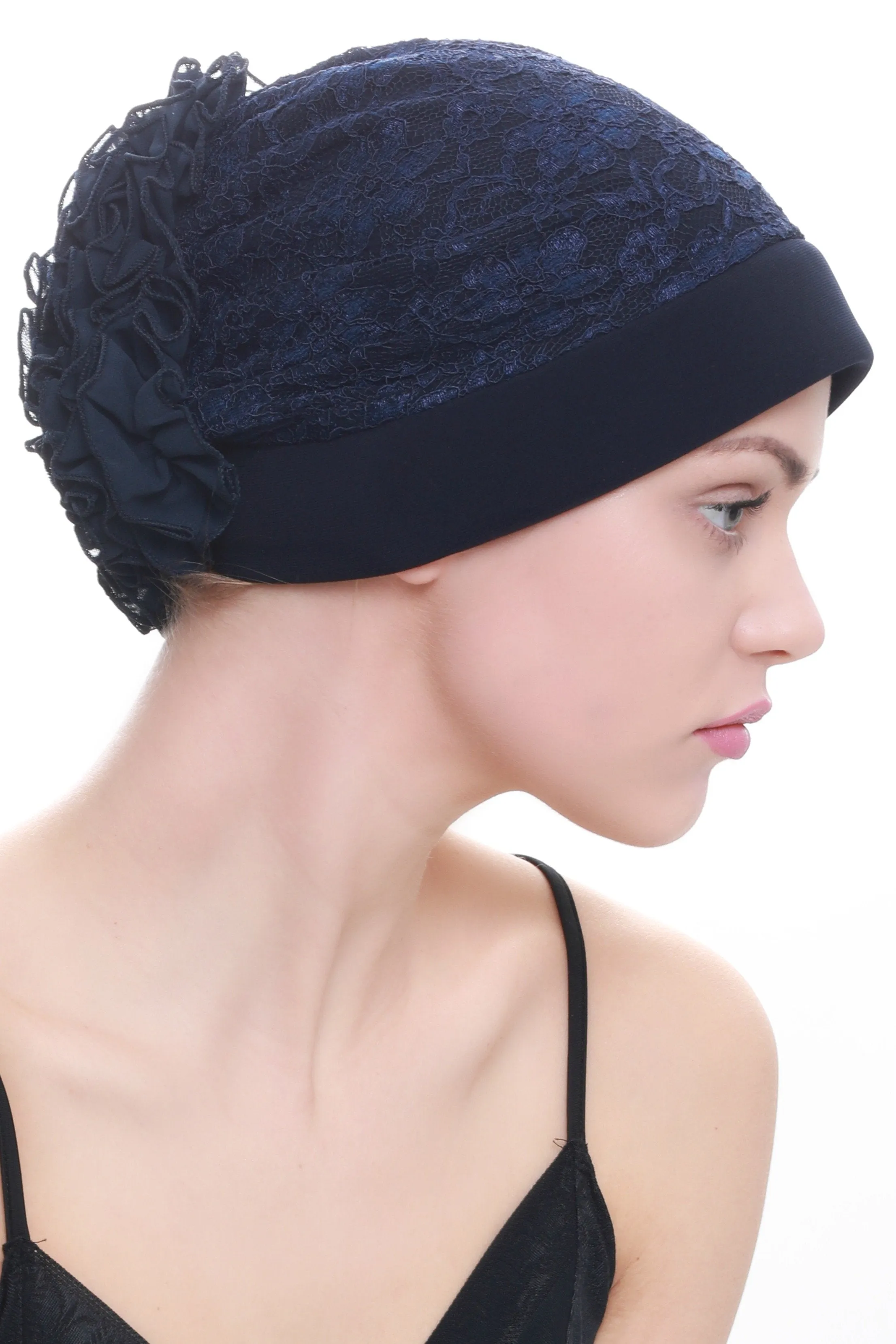 Lace Headwear with Ruffle Flower