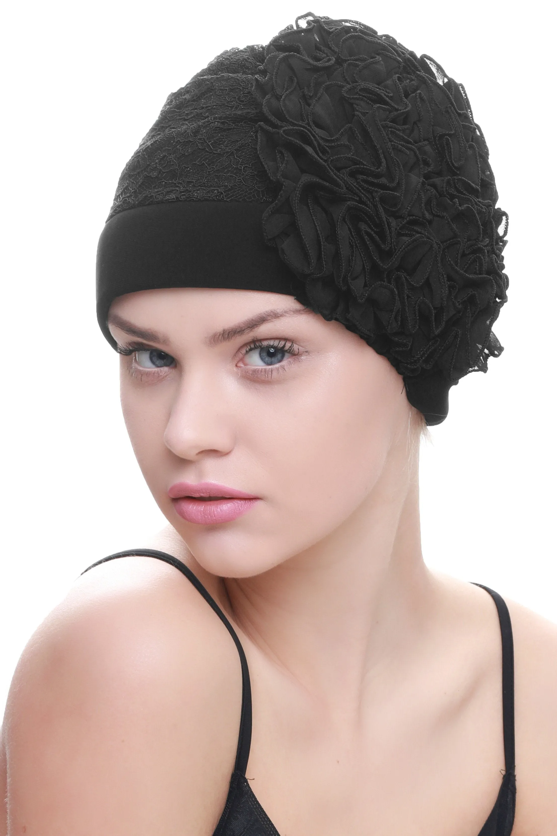 Lace Headwear with Ruffle Flower