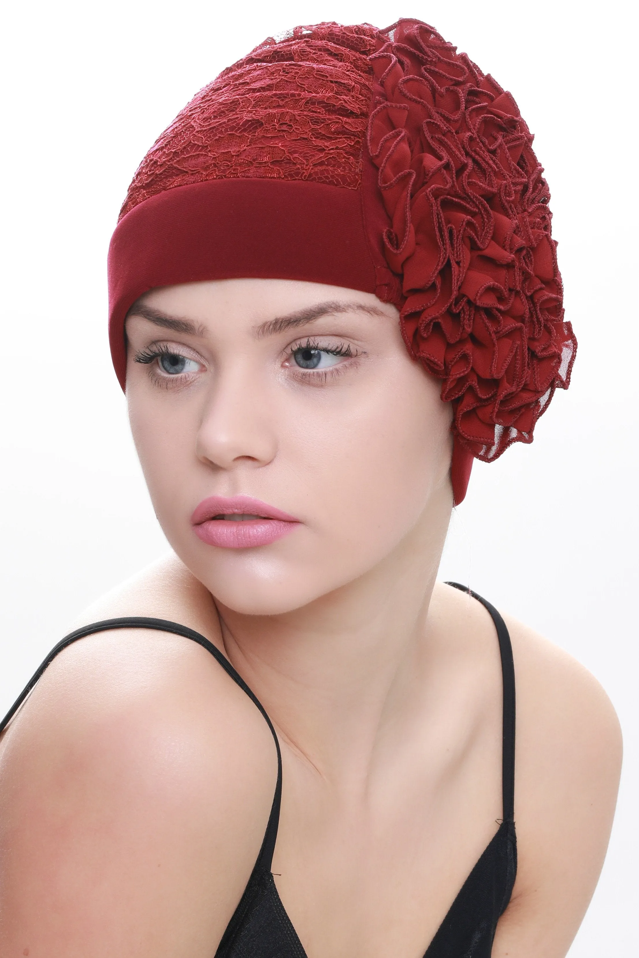 Lace Headwear with Ruffle Flower