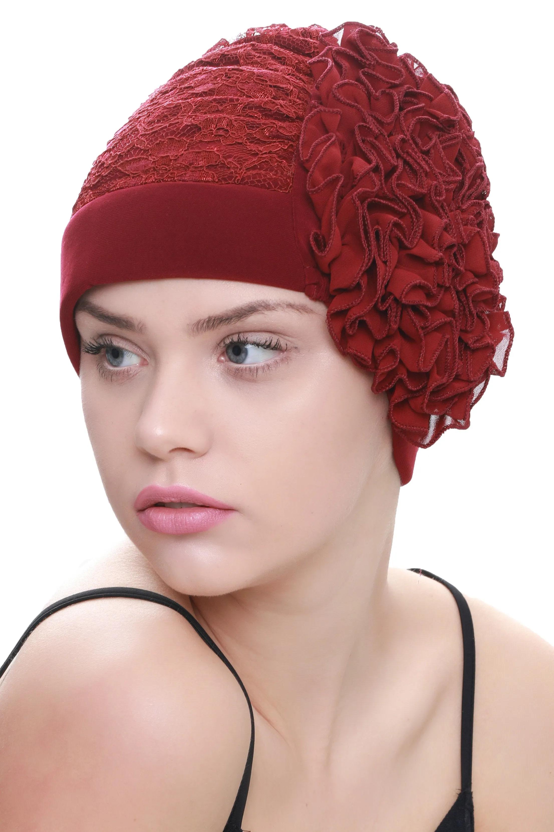 Lace Headwear with Ruffle Flower