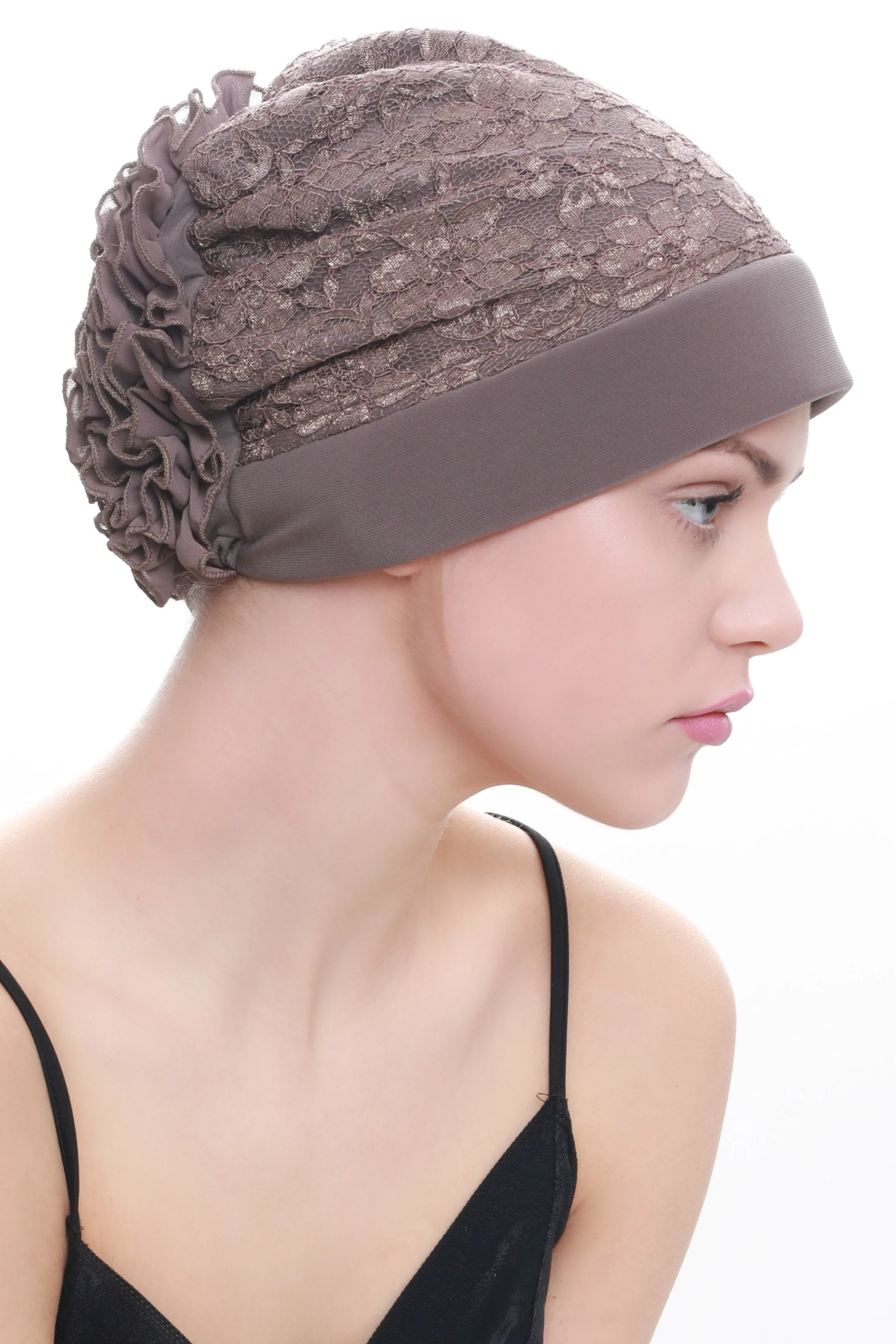 Lace Headwear with Ruffle Flower