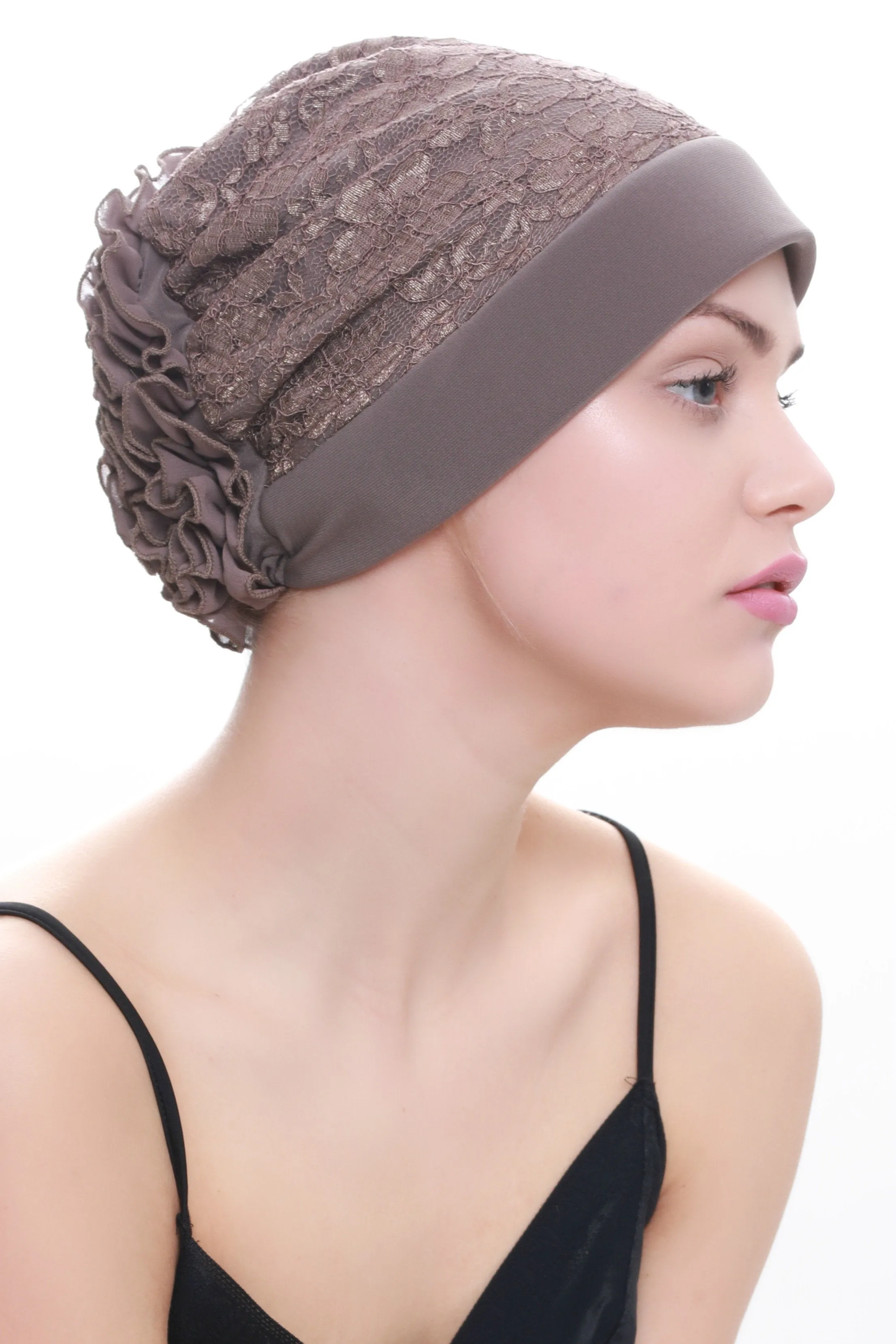 Lace Headwear with Ruffle Flower