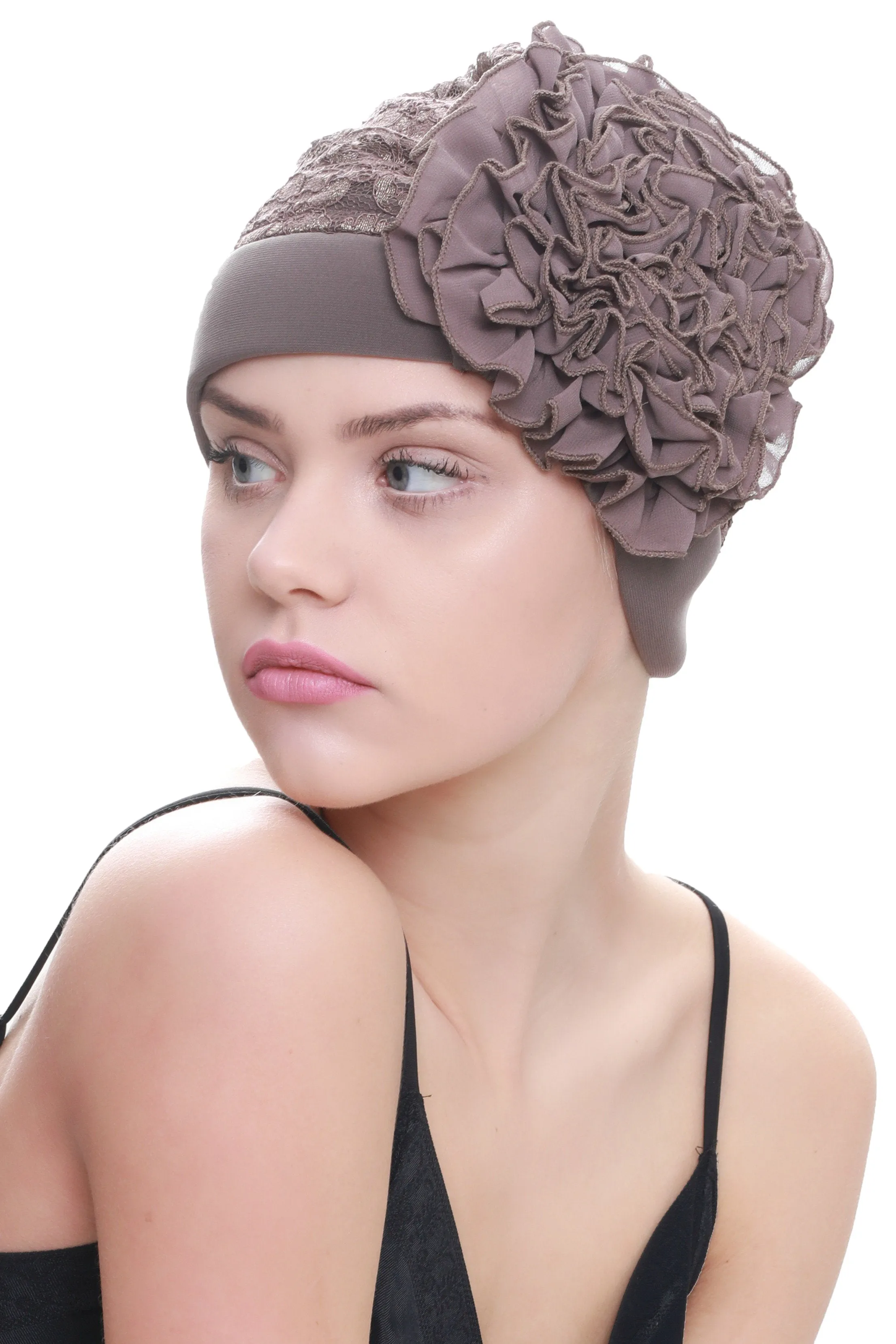 Lace Headwear with Ruffle Flower