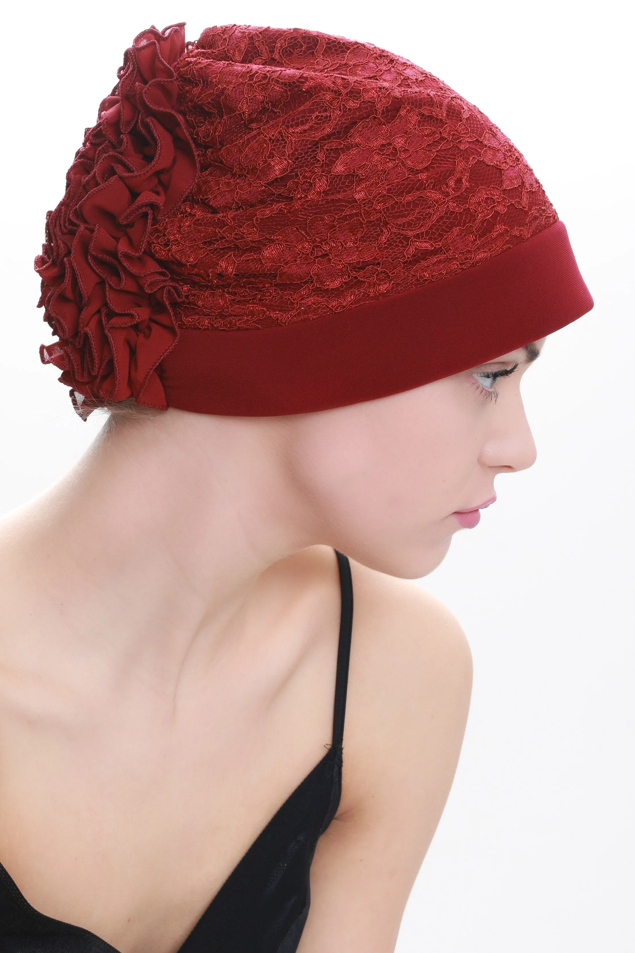 Lace Headwear with Ruffle Flower