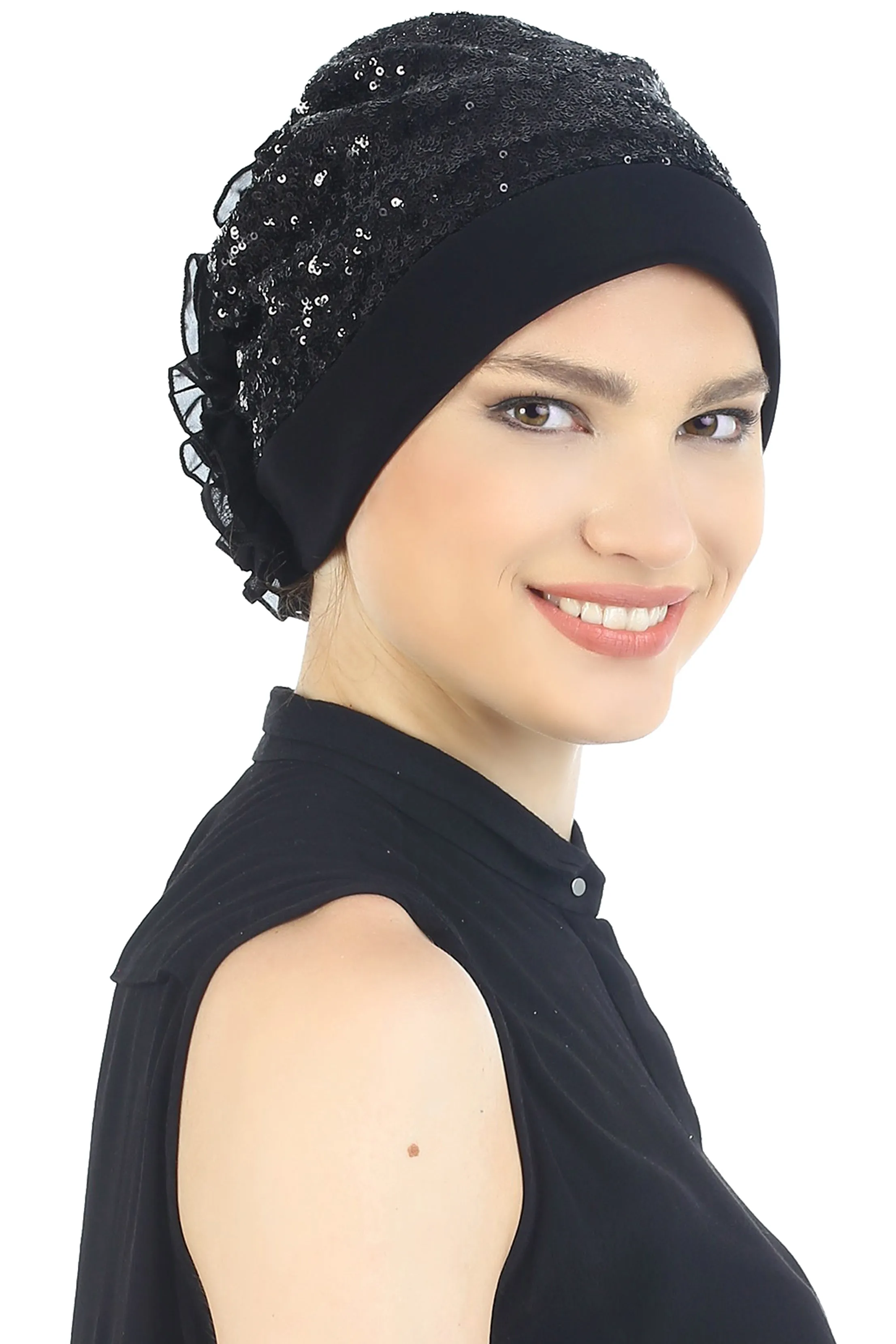 Lace Headwear with Ruffle Flower