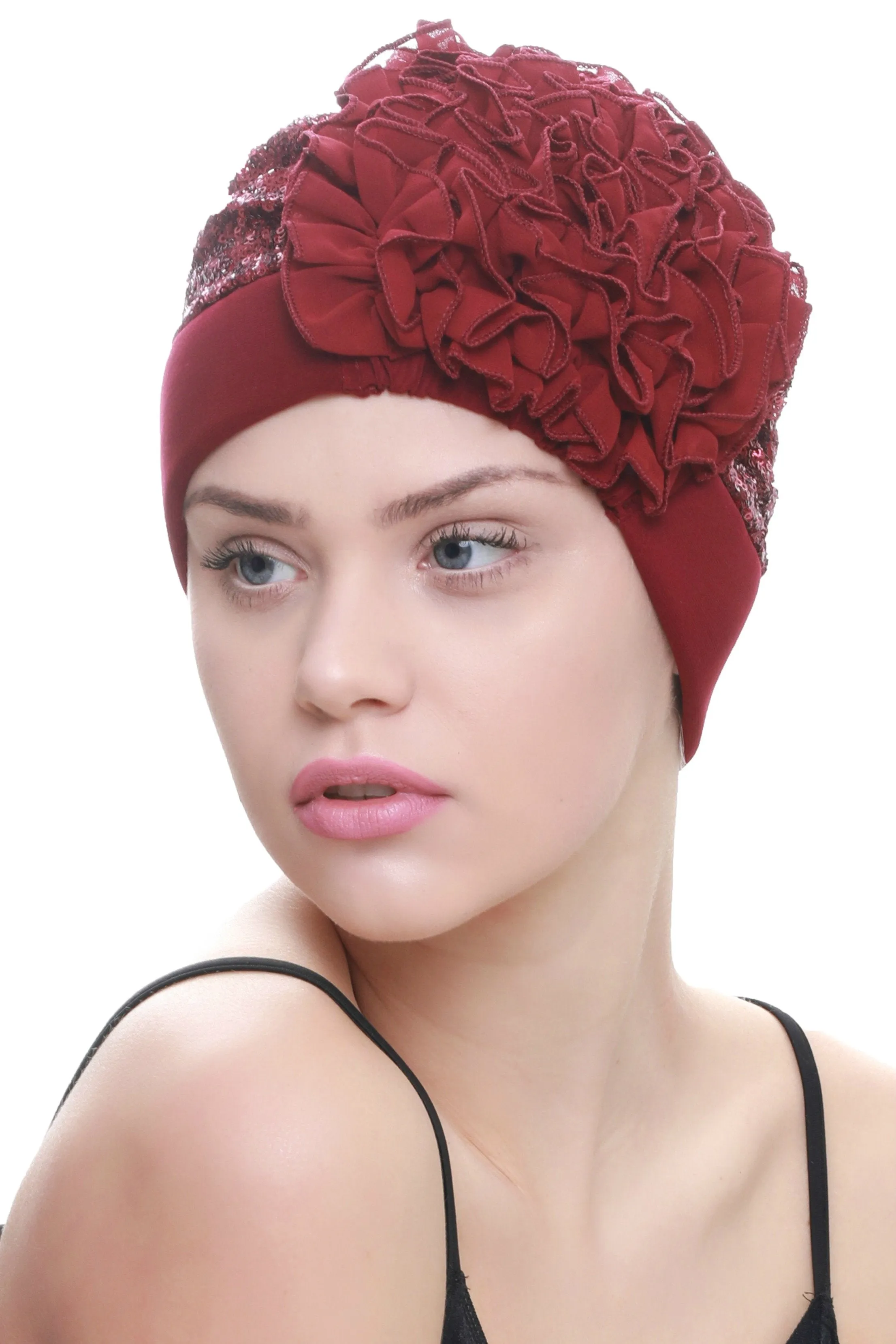 Lace Headwear with Ruffle Flower
