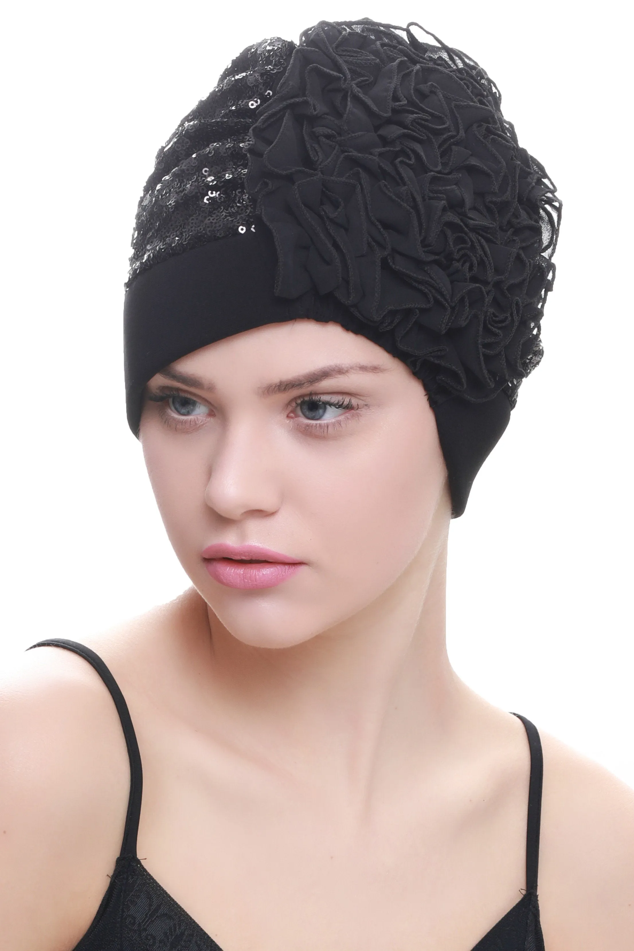 Lace Headwear with Ruffle Flower