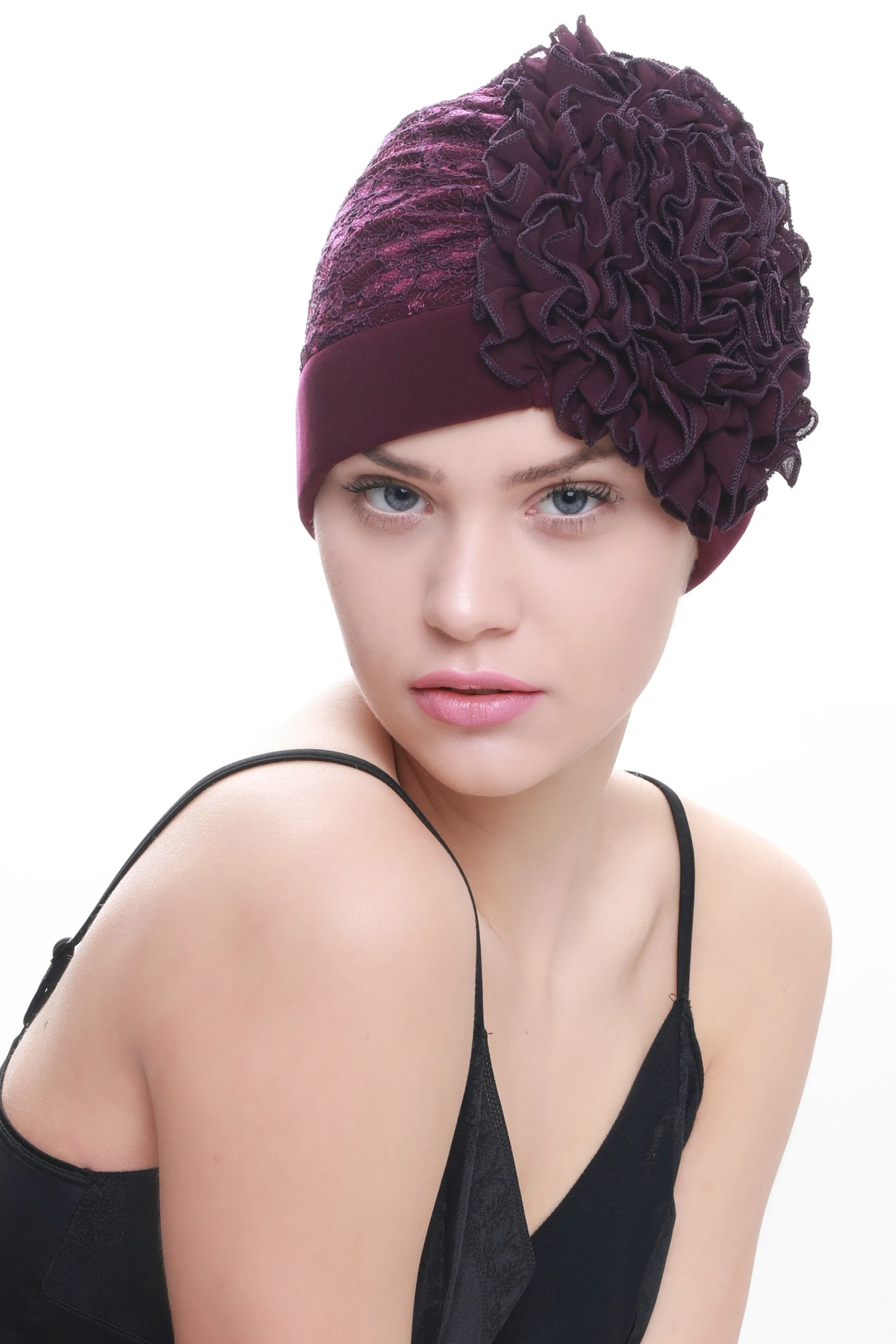 Lace Headwear with Ruffle Flower