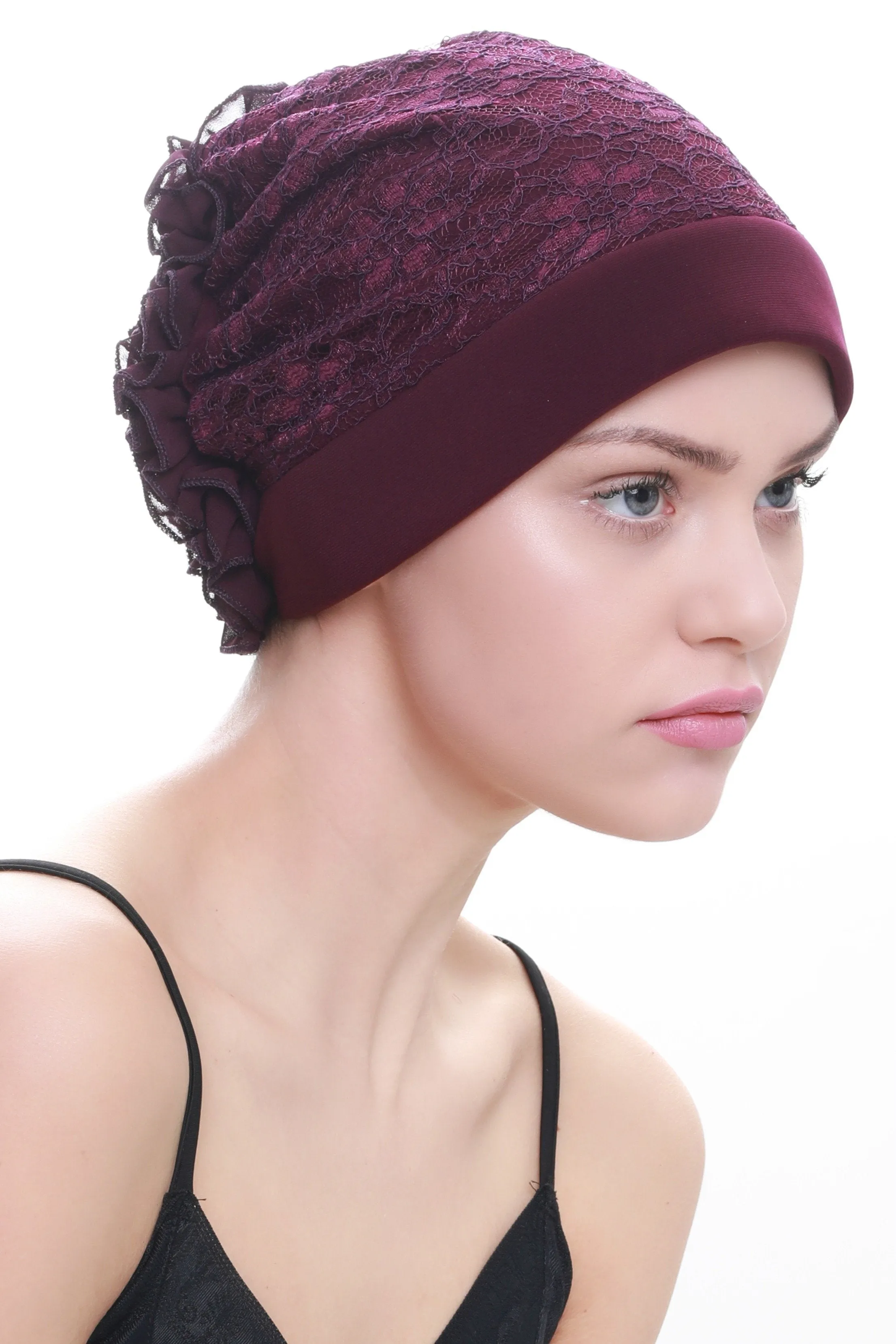 Lace Headwear with Ruffle Flower
