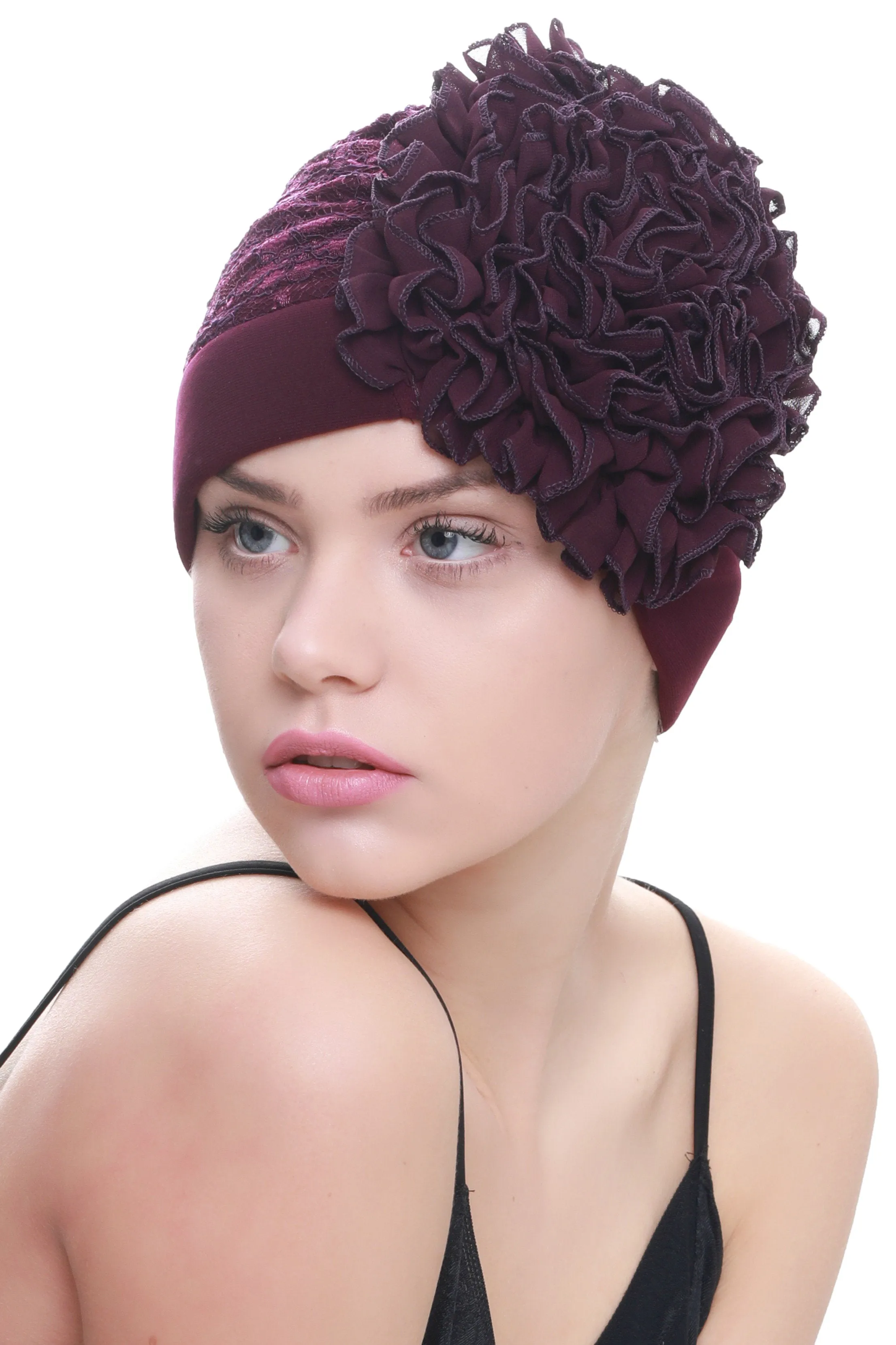 Lace Headwear with Ruffle Flower