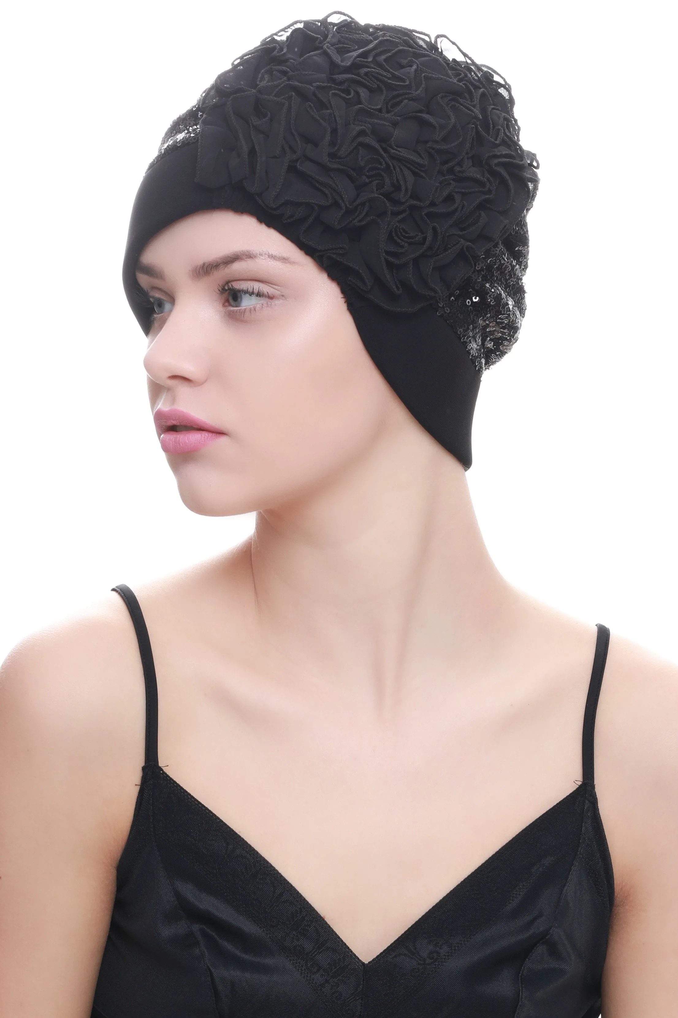 Lace Headwear with Ruffle Flower