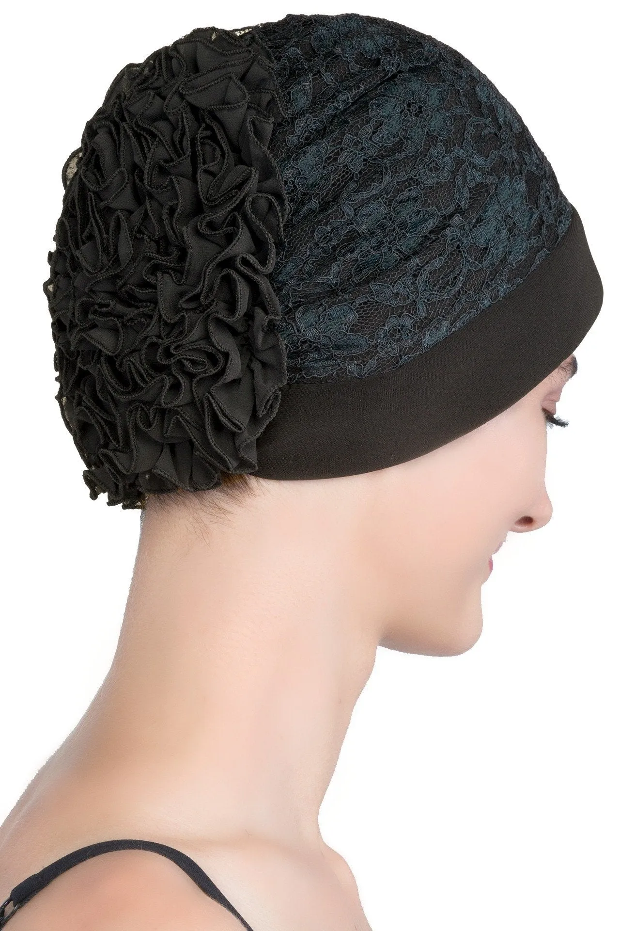Lace Headwear with Ruffle Flower