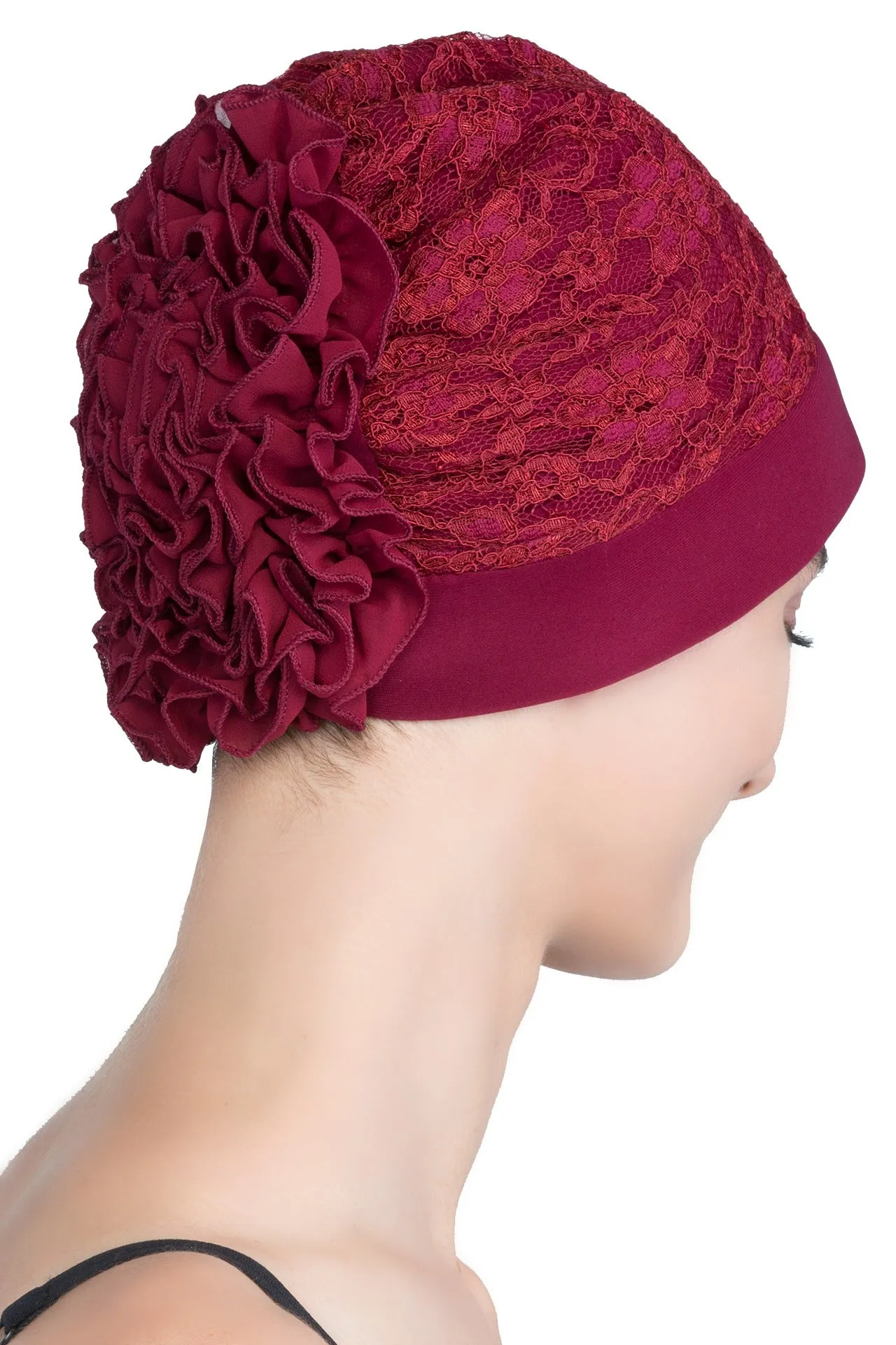 Lace Headwear with Ruffle Flower