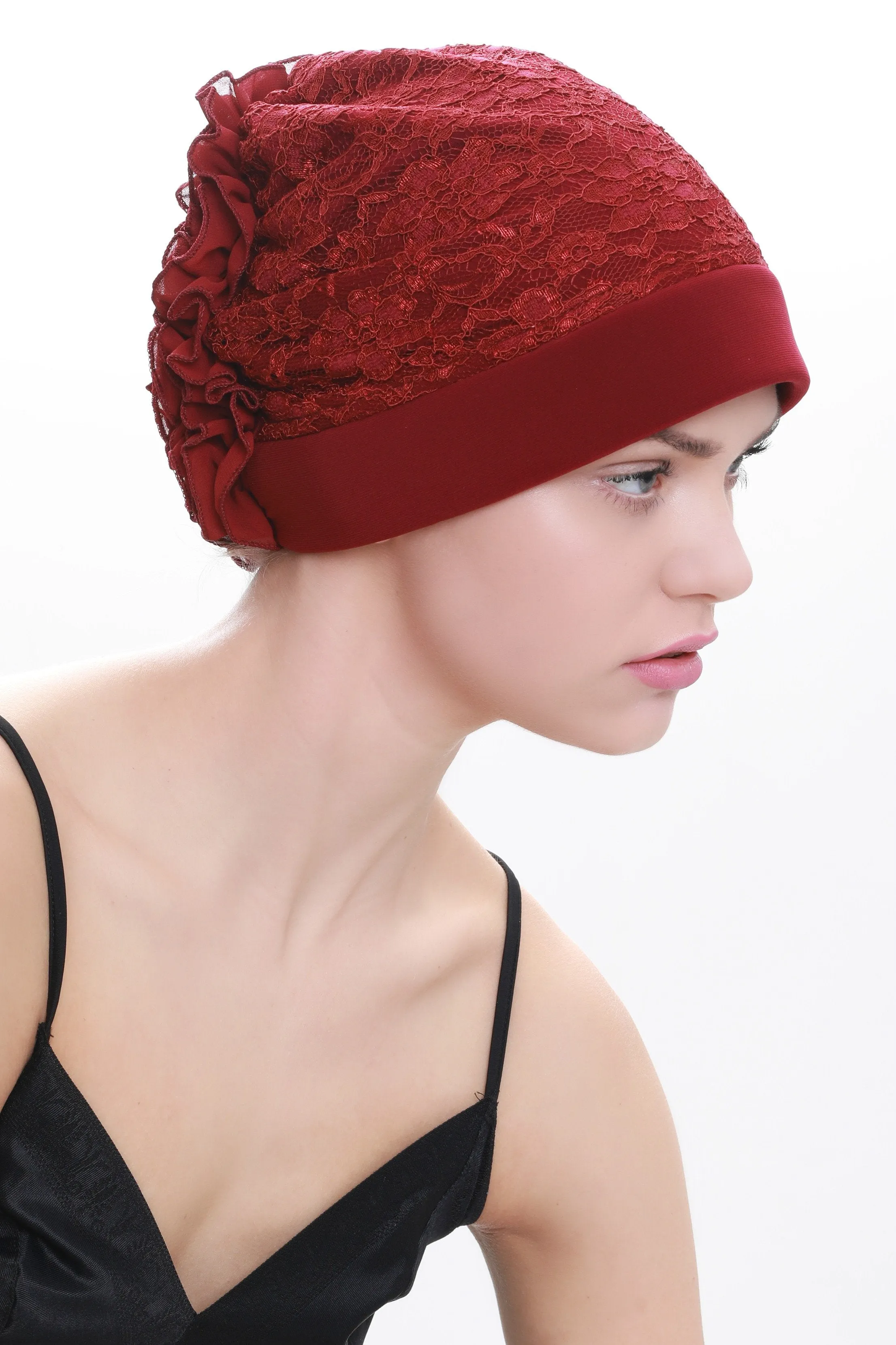Lace Headwear with Ruffle Flower
