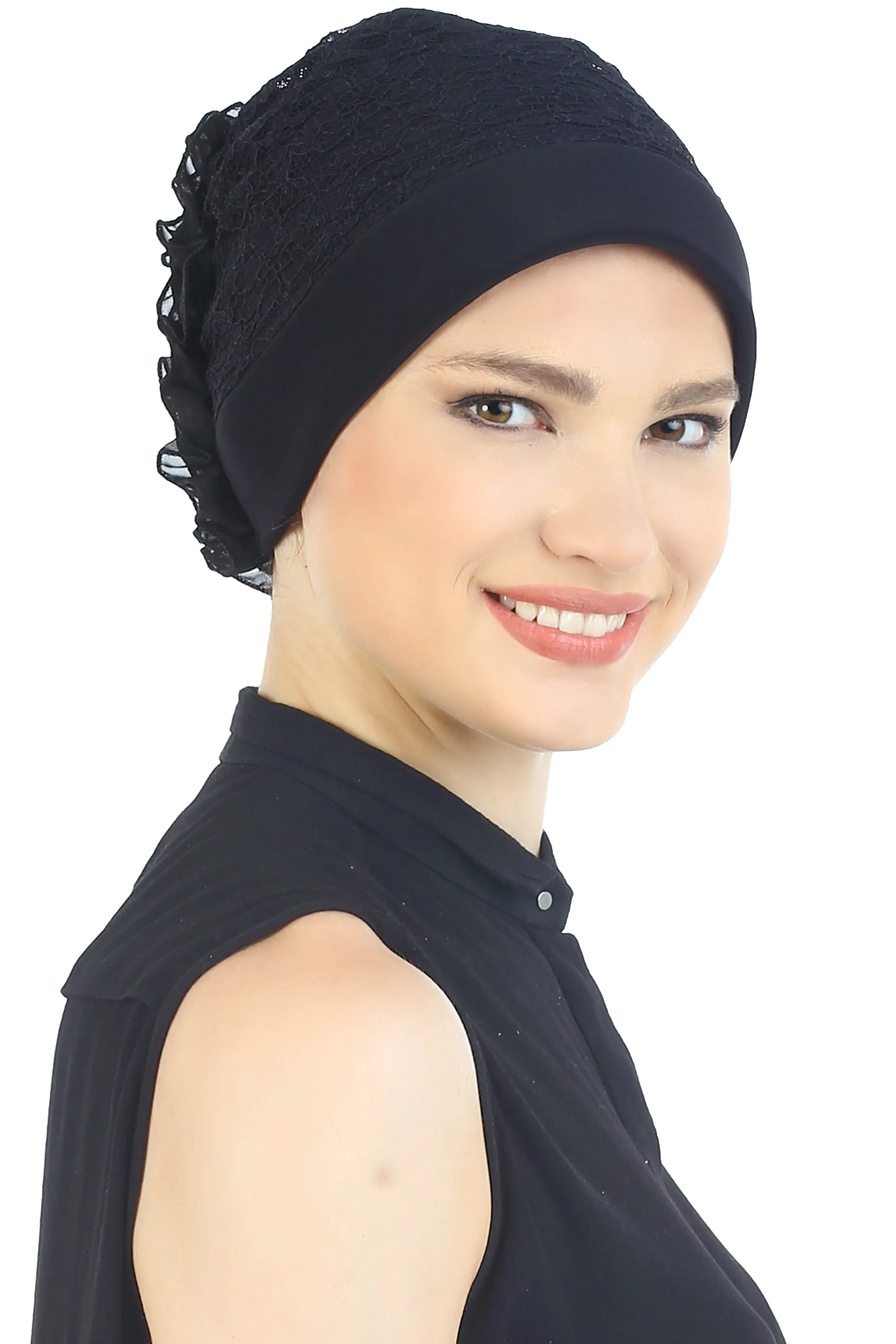 Lace Headwear with Ruffle Flower