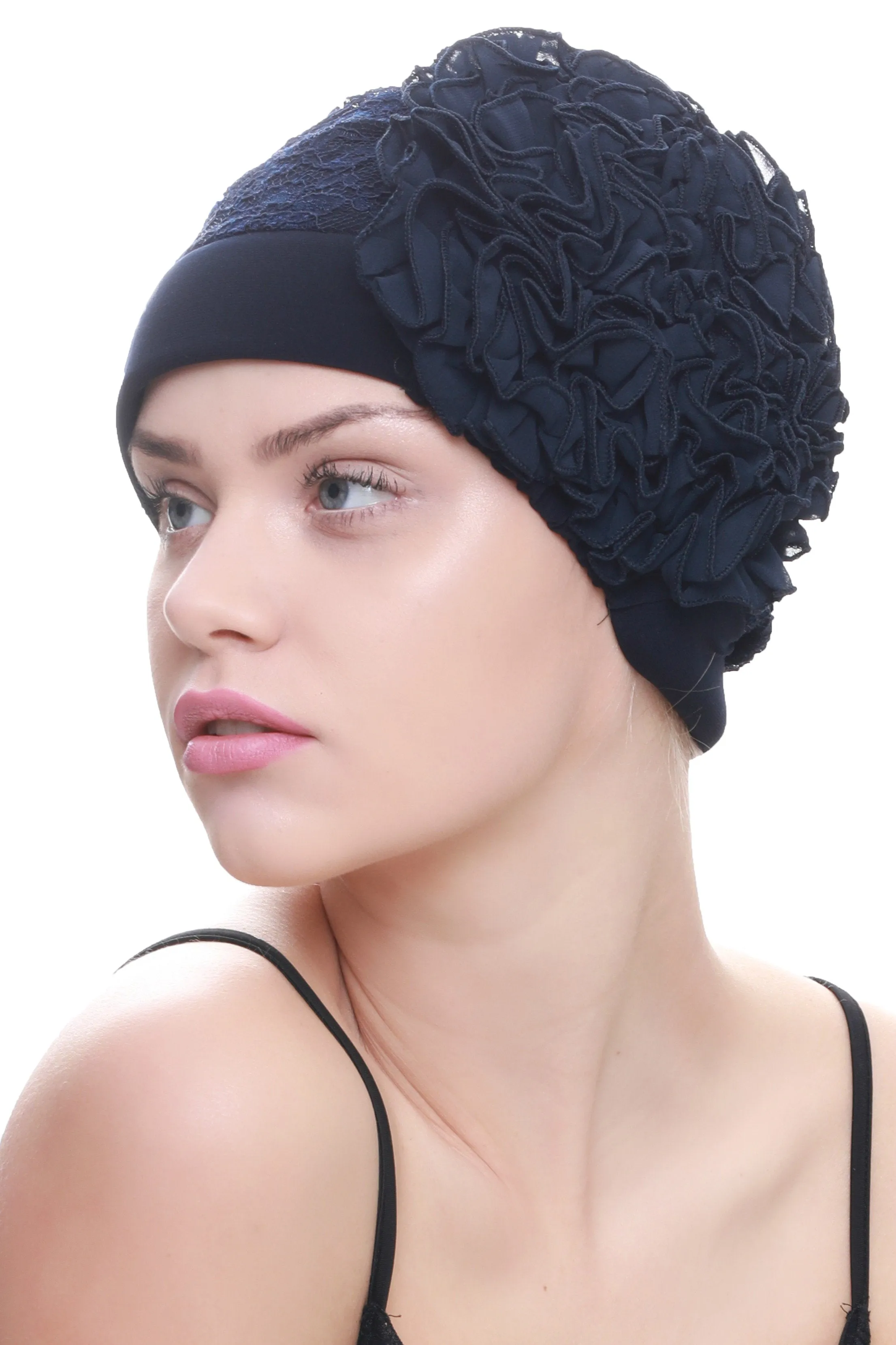 Lace Headwear with Ruffle Flower