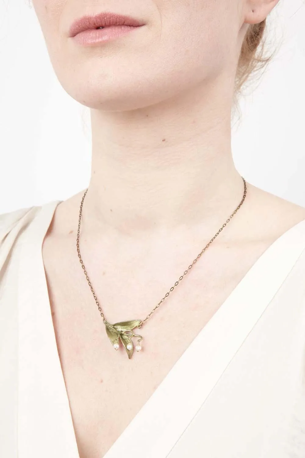 Elegant Triple Leaf Lily of the Valley Pendant - Delicate Floral Jewelry