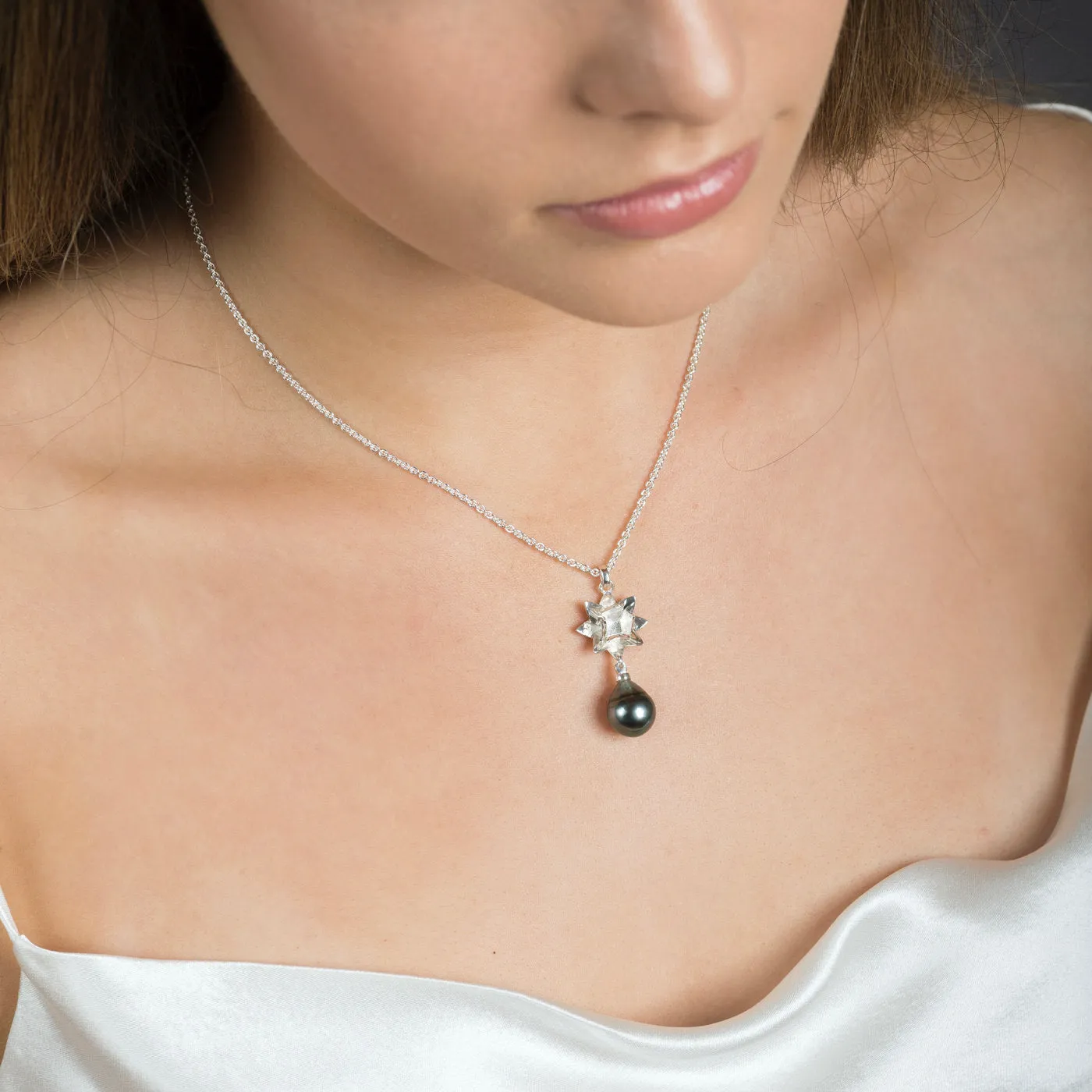 Lotus Tahitian Pearl Necklace - Silver