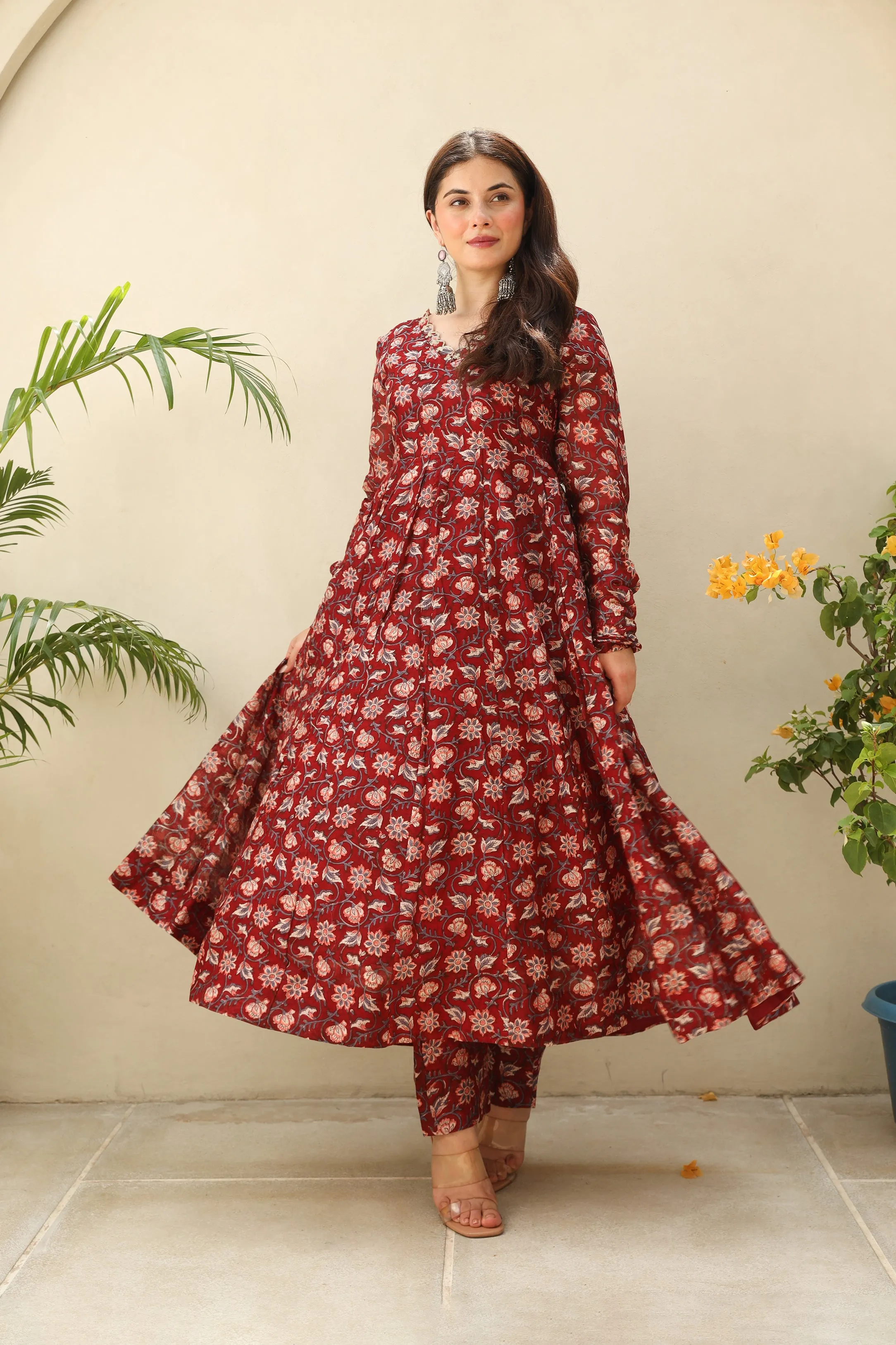 Maroon Zari Royal Chanderi Anarkali Set