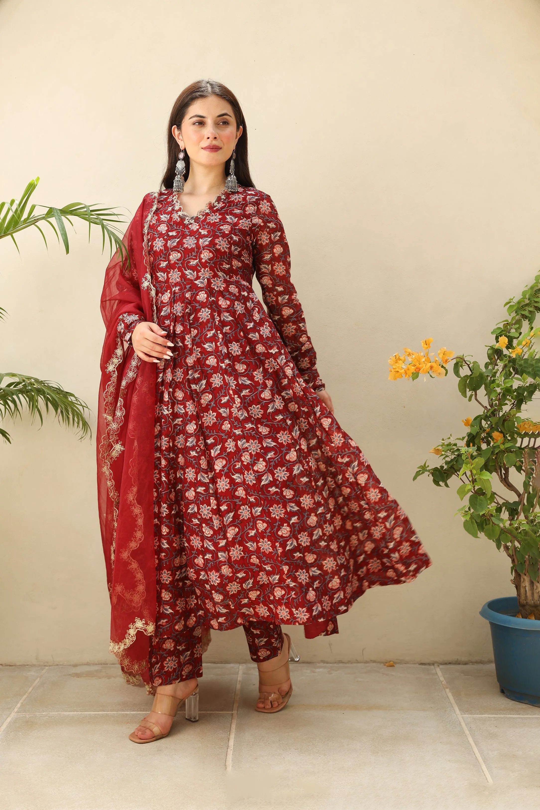 Maroon Zari Royal Chanderi Anarkali Set