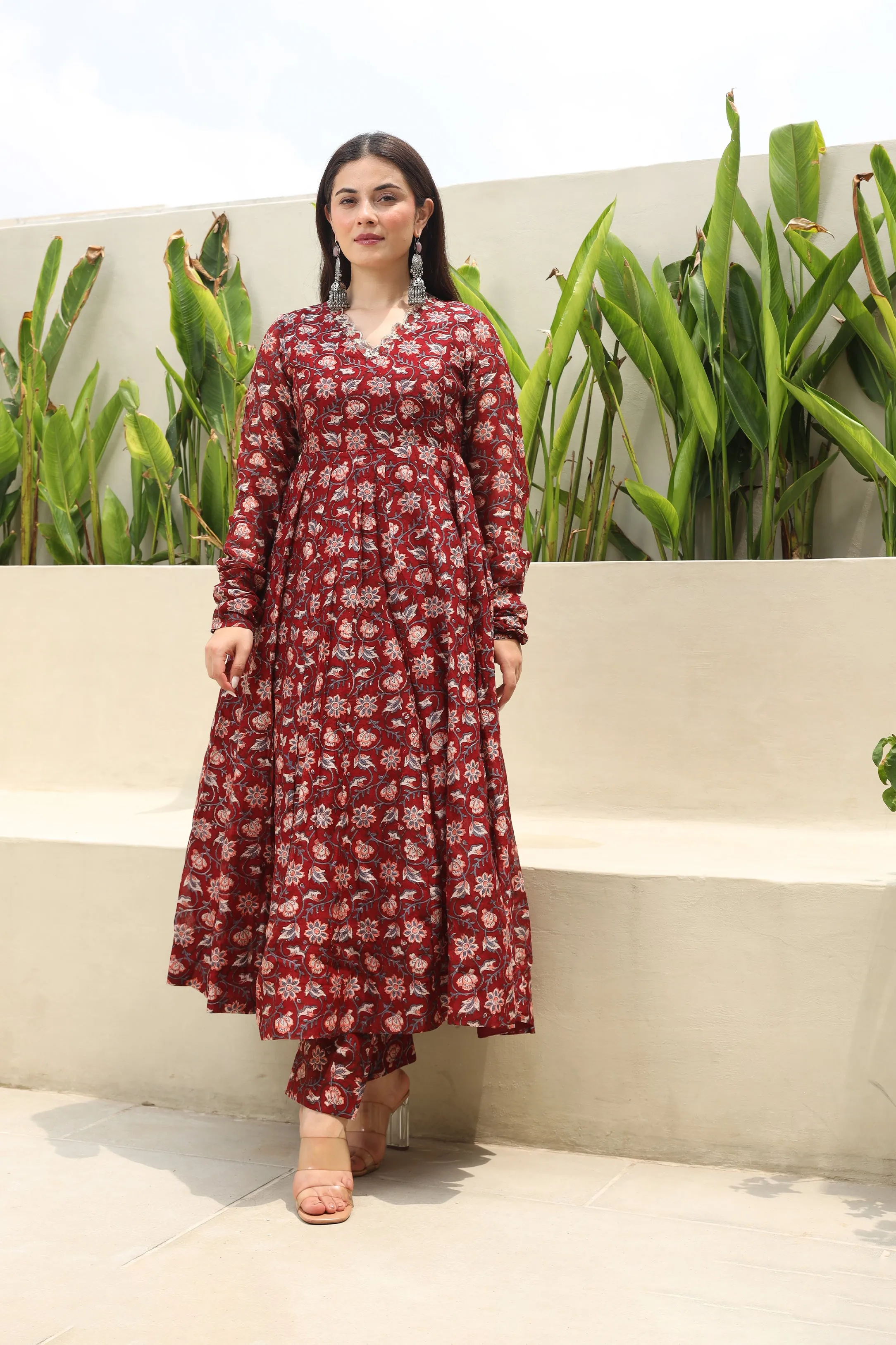 Maroon Zari Royal Chanderi Anarkali Set