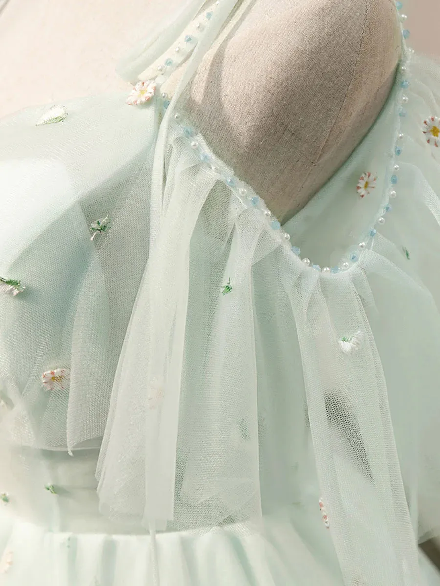 Mint Green Sweetheart Neck Tulle Short Prom Dresses, Puffy Homecoming Gown with Flower UQH0206