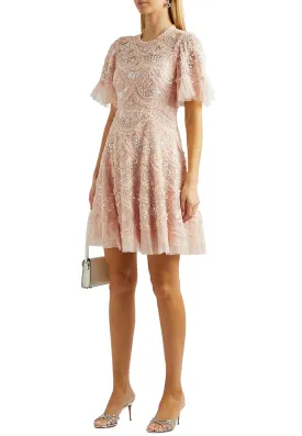 Nude Lily Bloom Embellished Sequins Flutter Sleeves Mini Dress