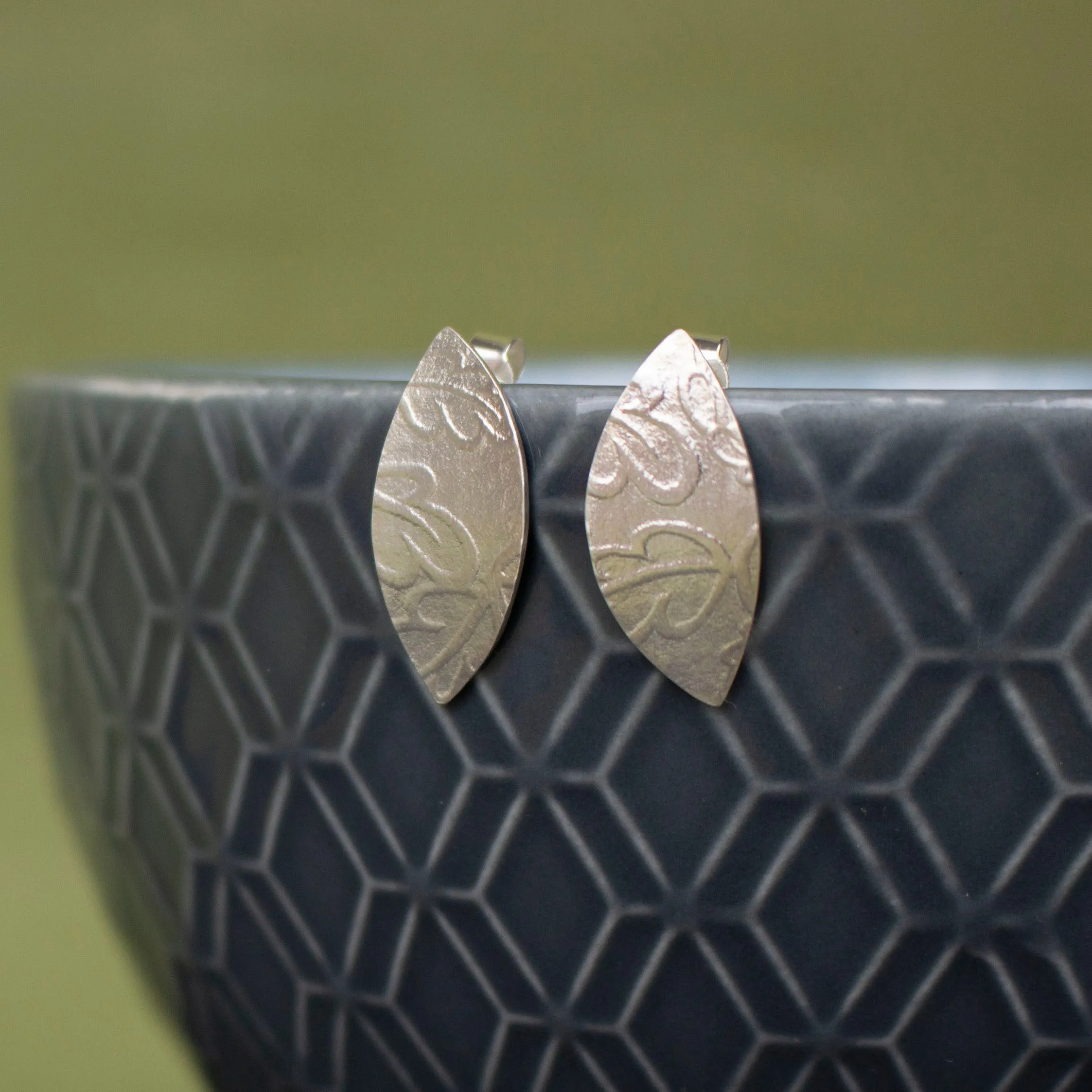 Oak Petal Silver Stud Earrings