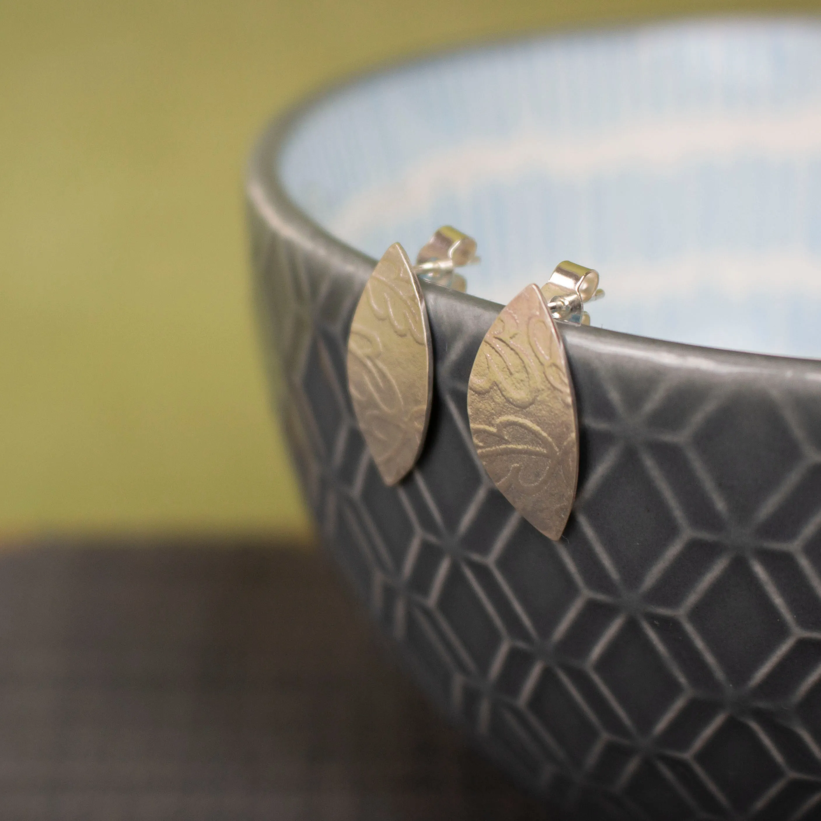 Oak Petal Silver Stud Earrings