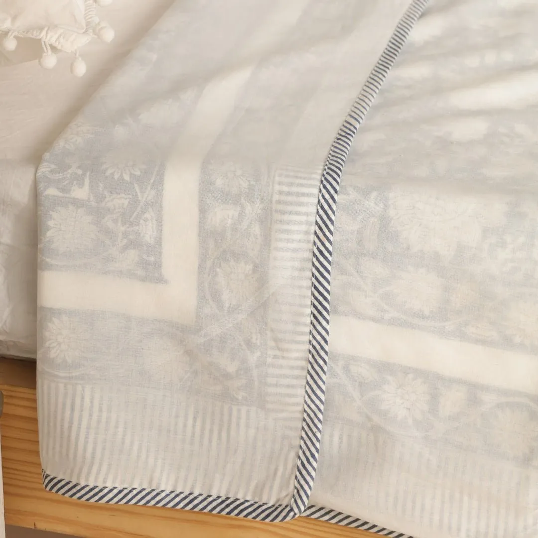 Off-White Handprinted Cotton Light Coverlet