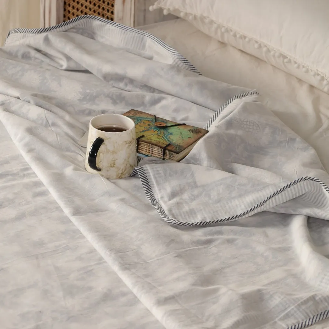 Off-White Handprinted Cotton Light Coverlet