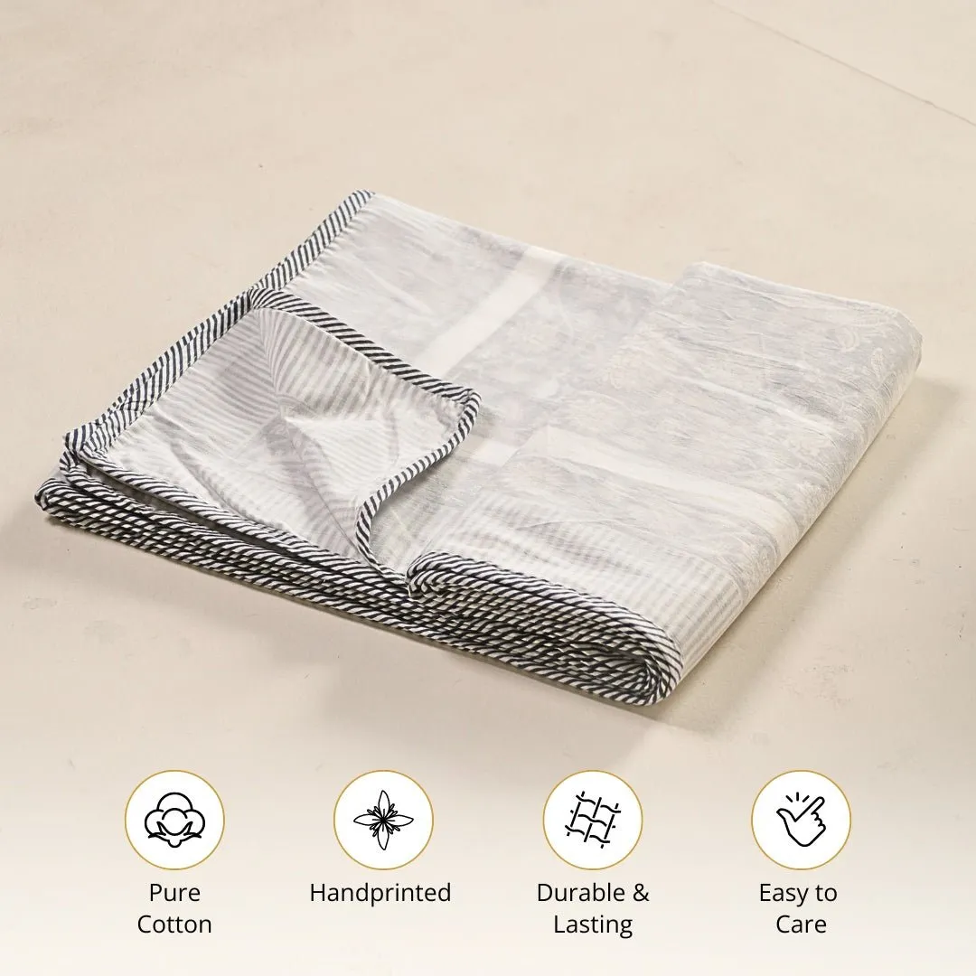 Off-White Handprinted Cotton Light Coverlet