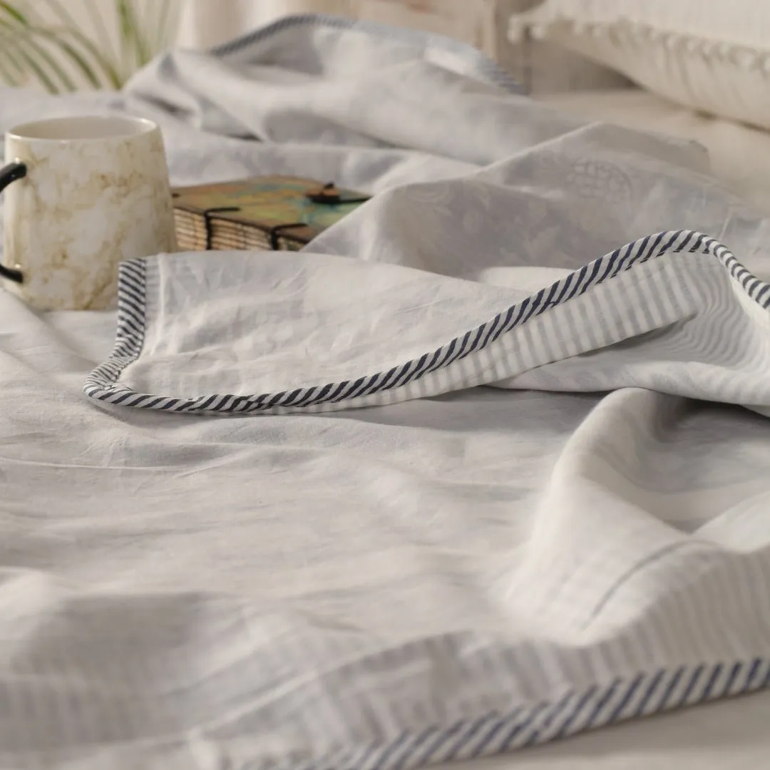 Off-White Handprinted Cotton Light Coverlet