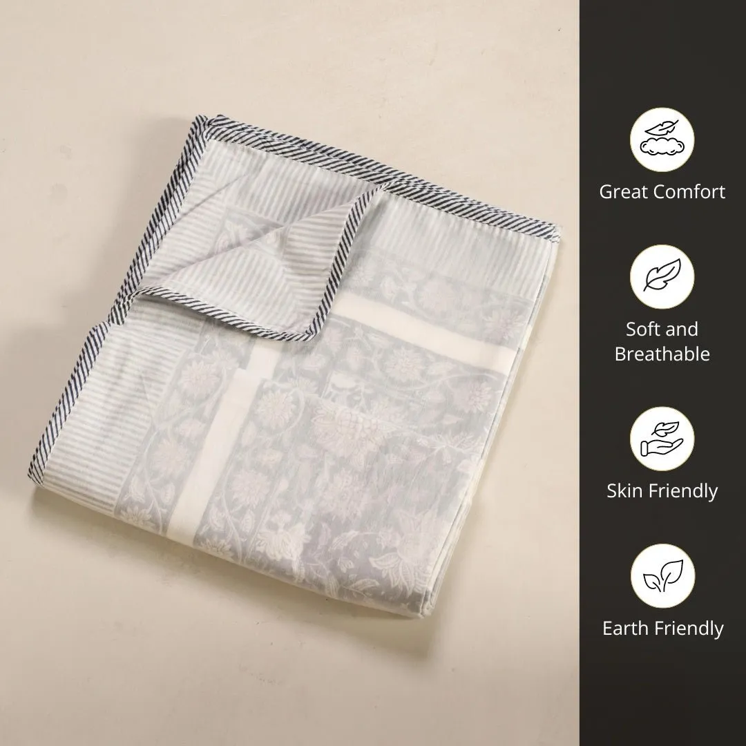 Off-White Handprinted Cotton Light Coverlet
